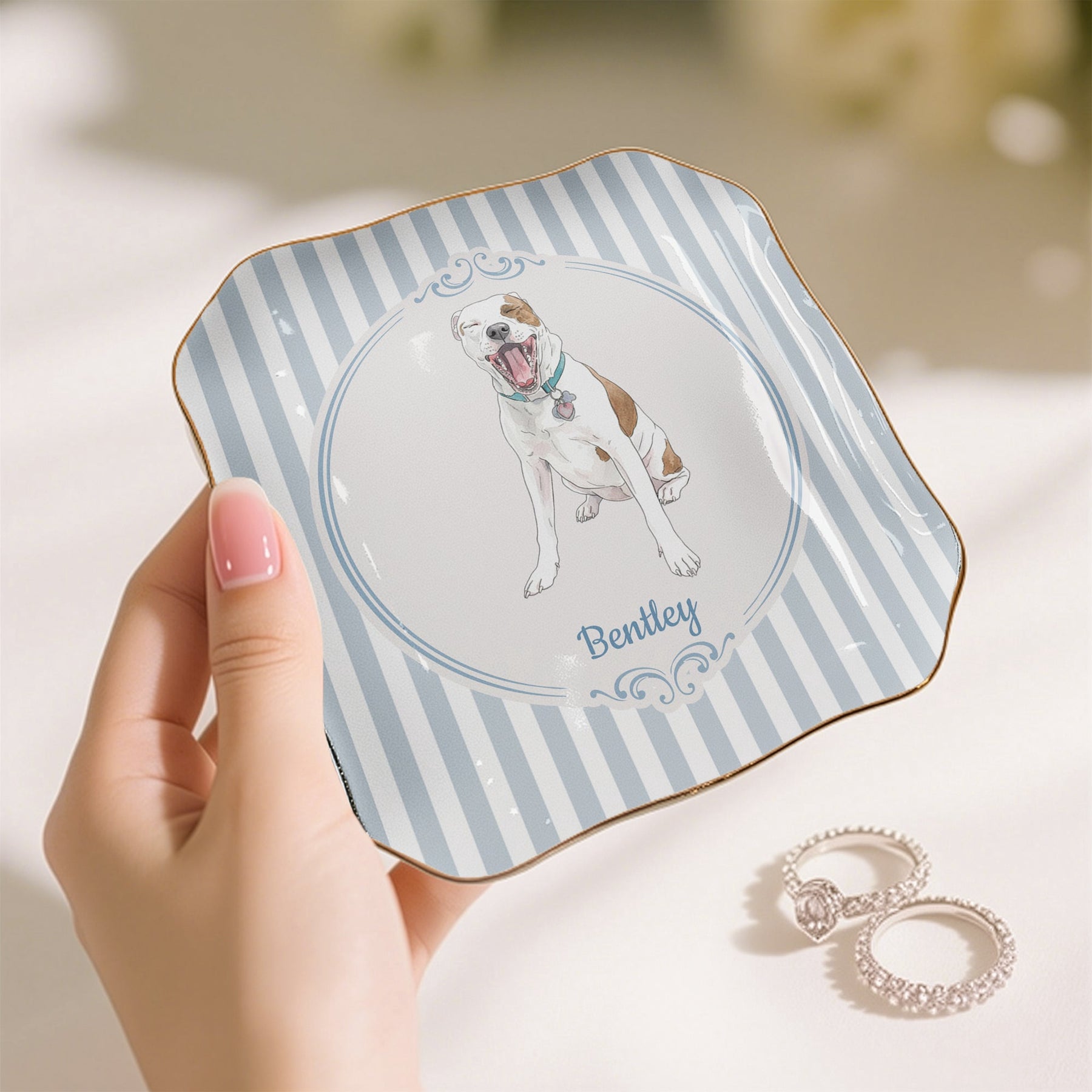 Custom Pet Portrait Watercolor Art Gift For Dog Mom, Cat Mom - Personalized Jewelry Dish