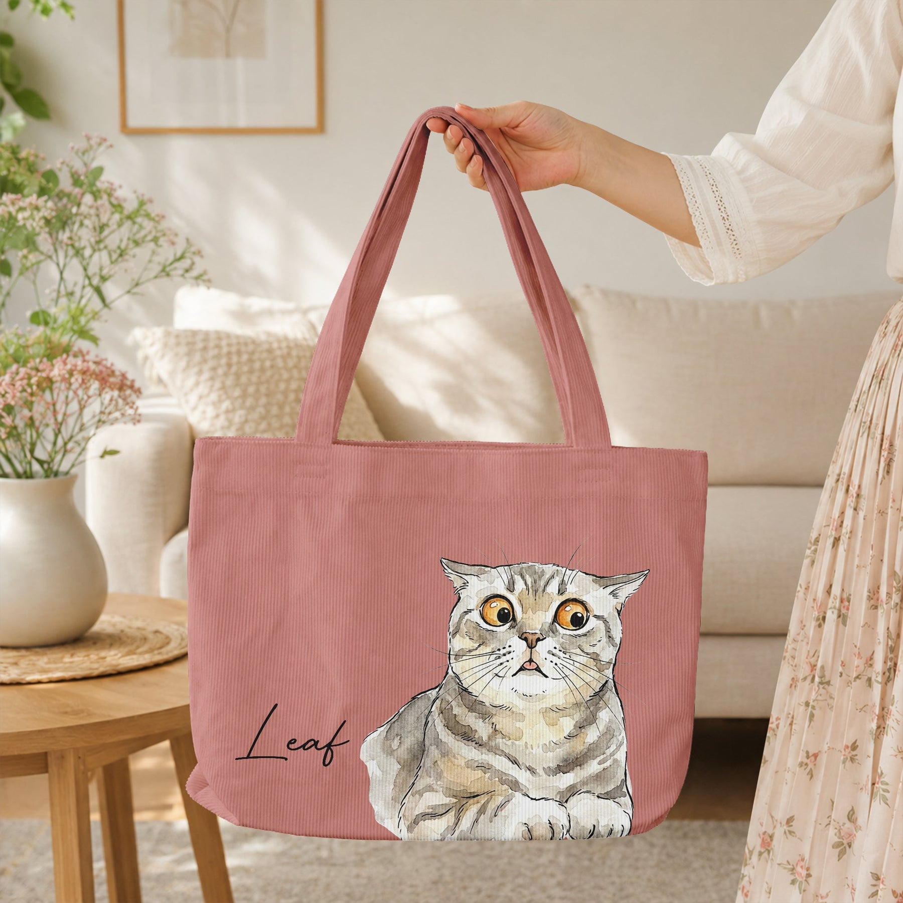 Custom Pet Portrait Watercolor Bag - Personalized Tote Bag