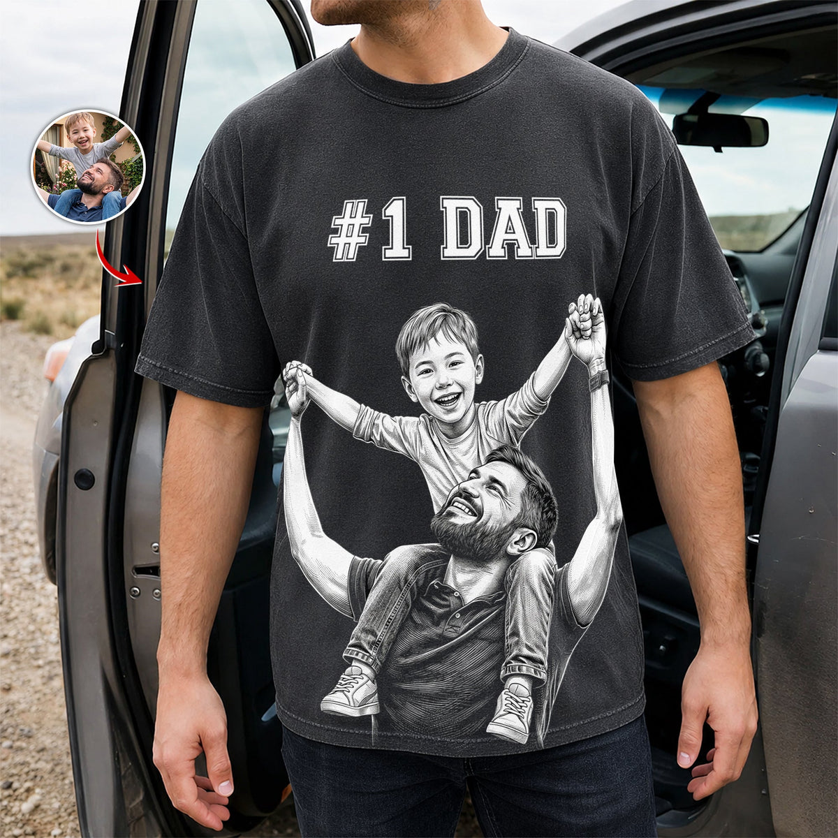 Custom Photo #1 Dad Sketch Line Art Father's Day Gift For Dad, Husband - Personalized Shirt