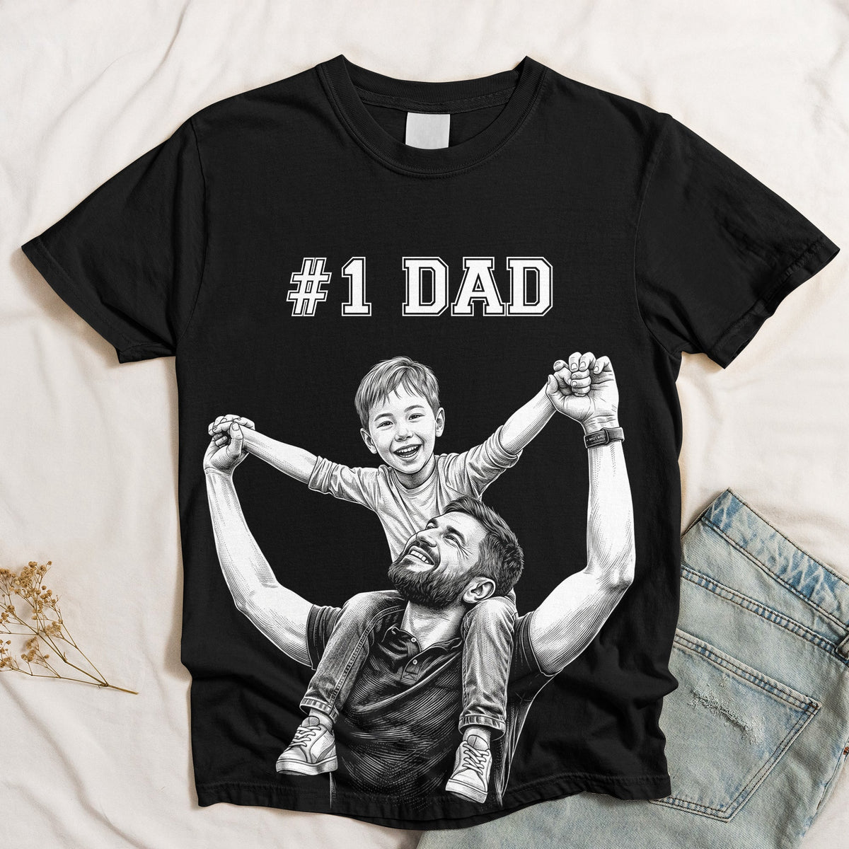 Custom Photo #1 Dad Sketch Line Art Father's Day Gift For Dad, Husband - Personalized Shirt