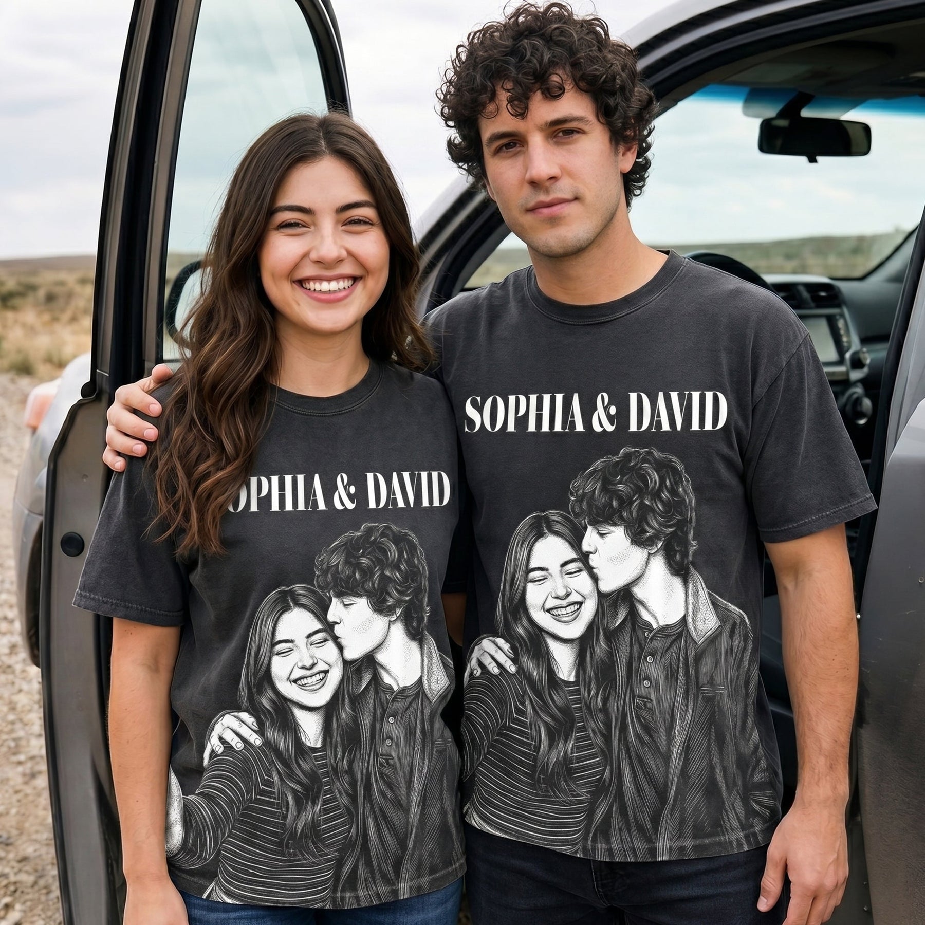 Custom Photo Couple Shirt Sketch Line Art Anniversary Gift For Her, Him- Personalized Shirt