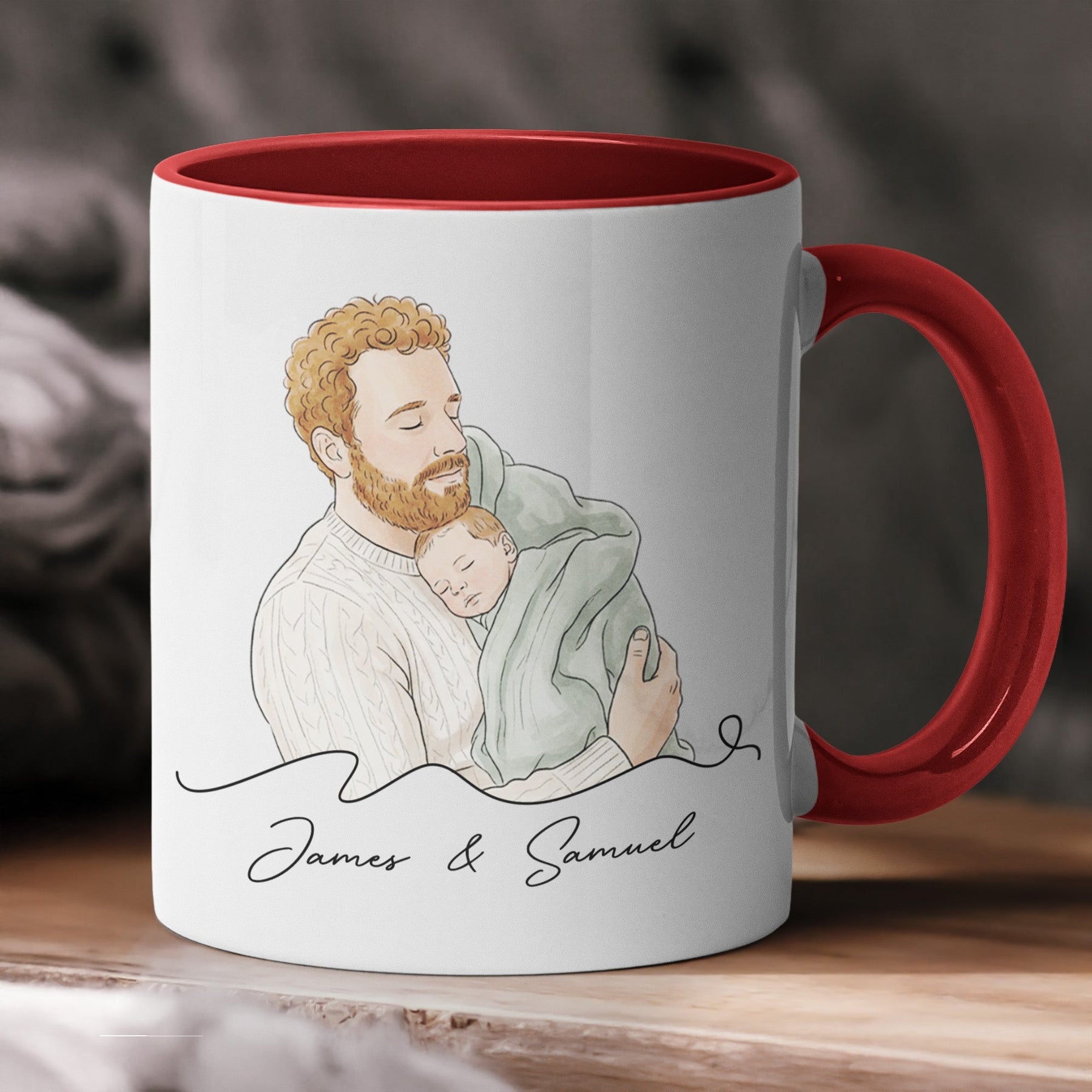 Custom Portrait Watercolor Father's Day Gift For Dad, New Dad, Husband - Personalized Mug