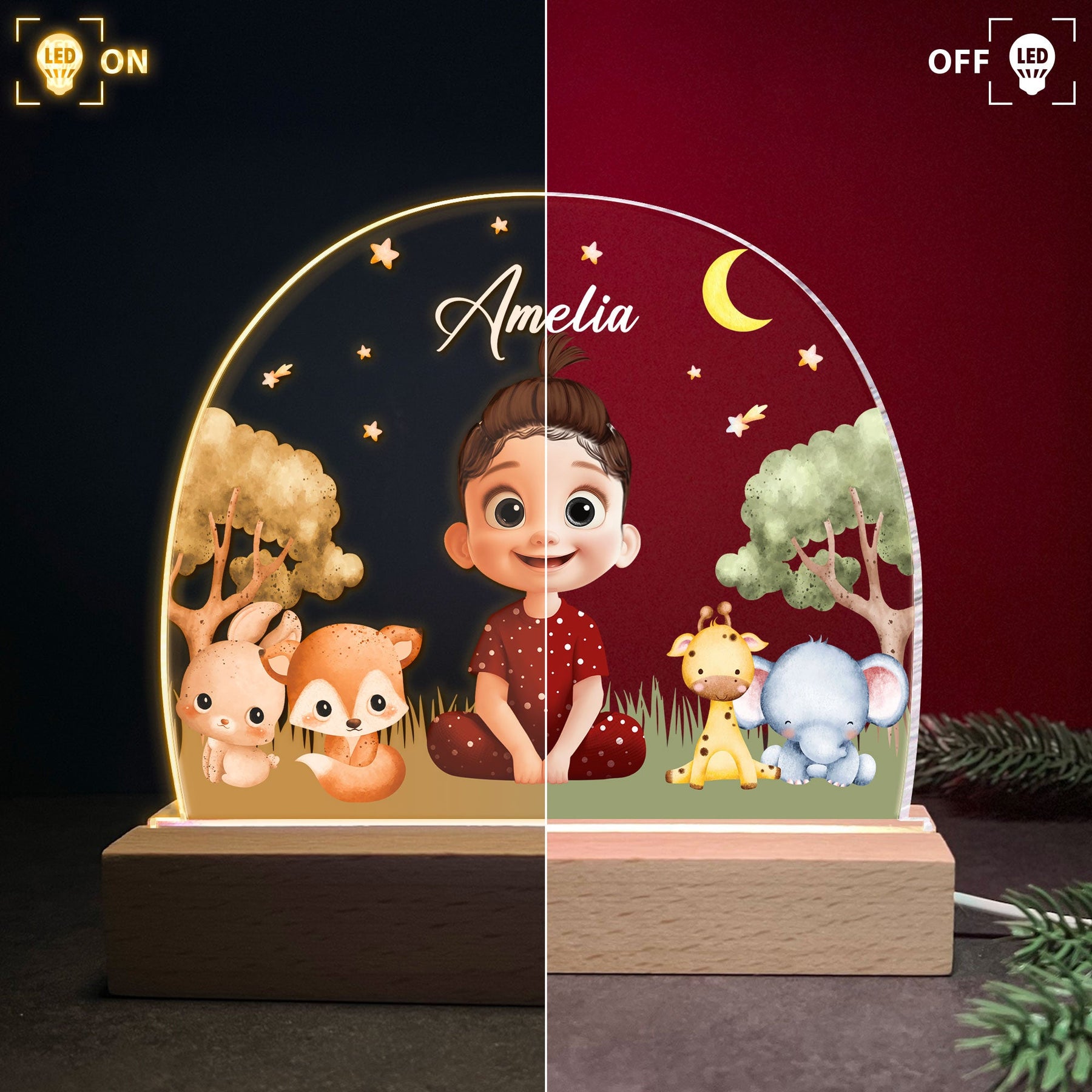 Cute Cartoon With Name Dinosaur Princess - Personalized LED Light