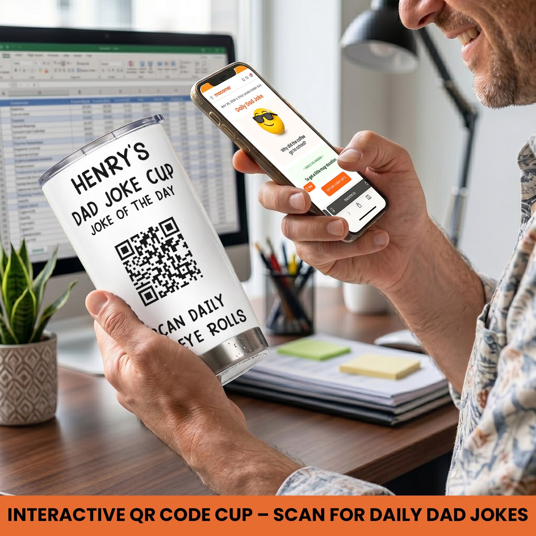 Dad Joke Every Day Interactive QR Funny Cup - Gifts For Dad, Coworkers, Friends Who Love Dad Jokes - Personalized Tumbler