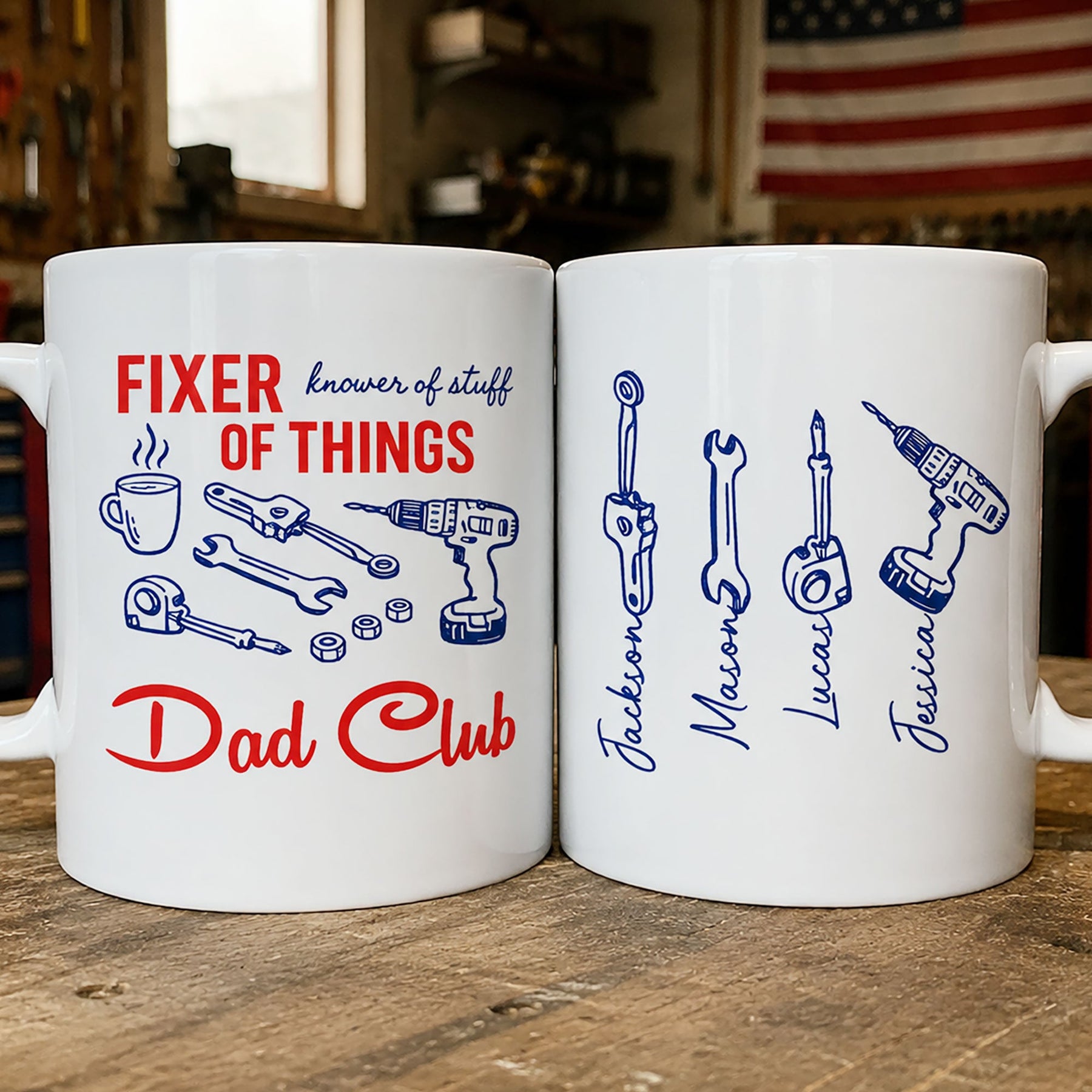 Dad, Papa Knower Of Stuff, Fixer Of Things - With Kids' Names - Personalized Mug