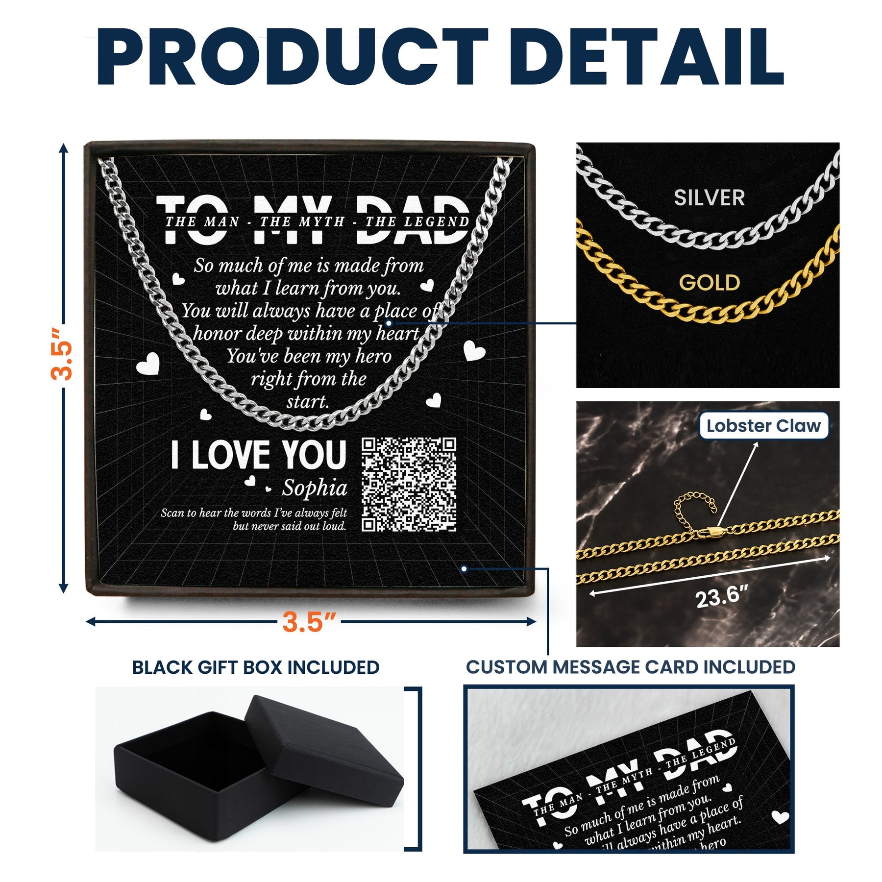 Dad's Been My Hero Right From The Start - Personalized Men's Cuban Link Chain