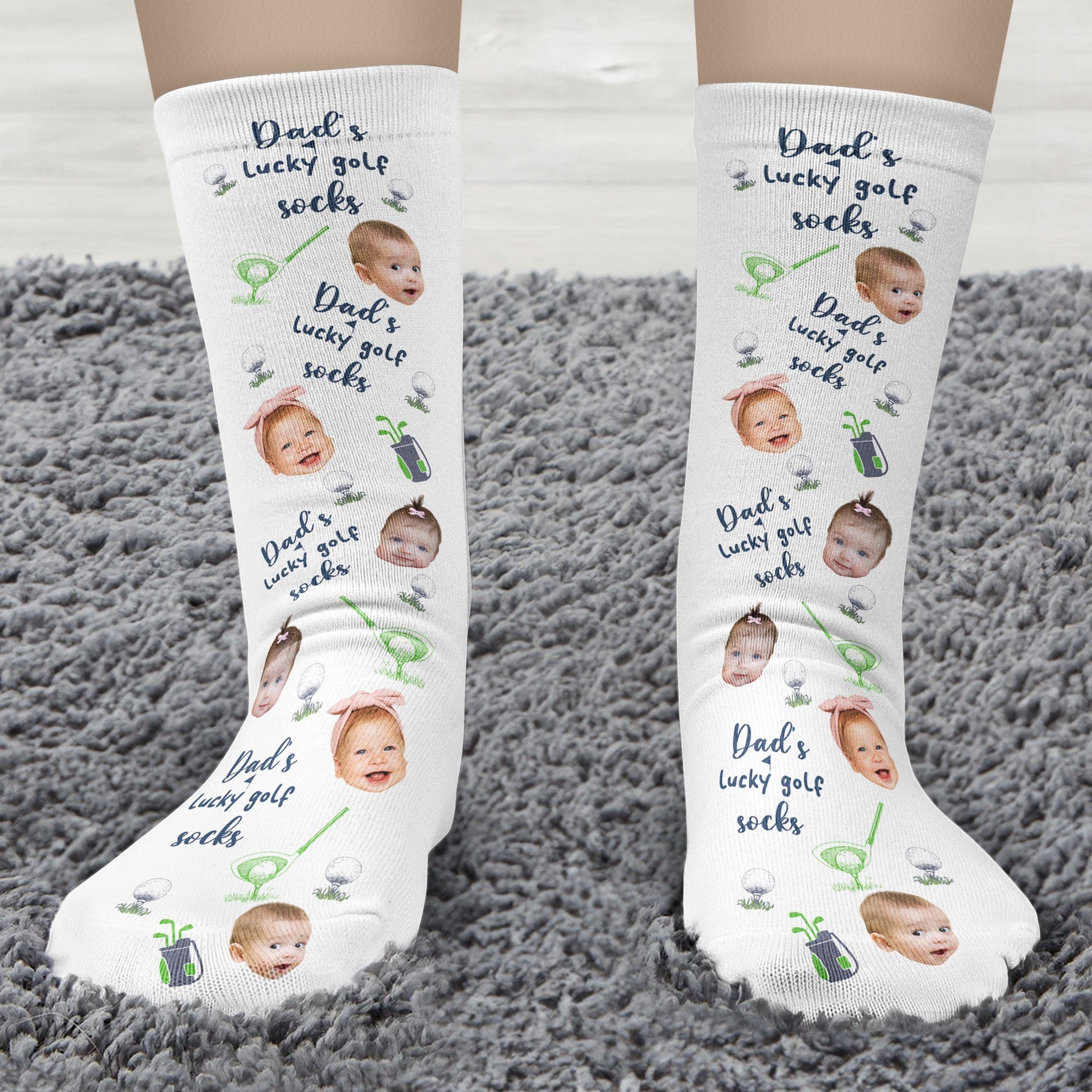 Dad's Lucky Golf Socks - Personalized Photo Crew Socks