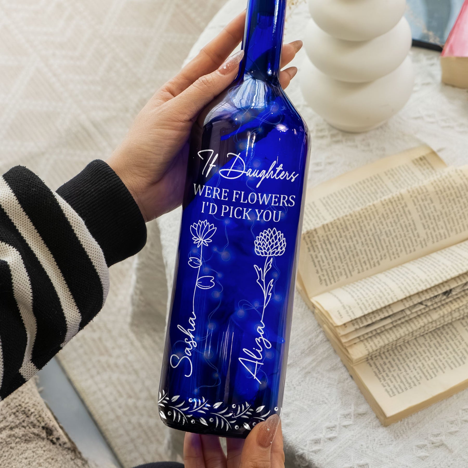 Daughters Were Flowers I'd Pick You - Personalized Blue Bottle Lamp