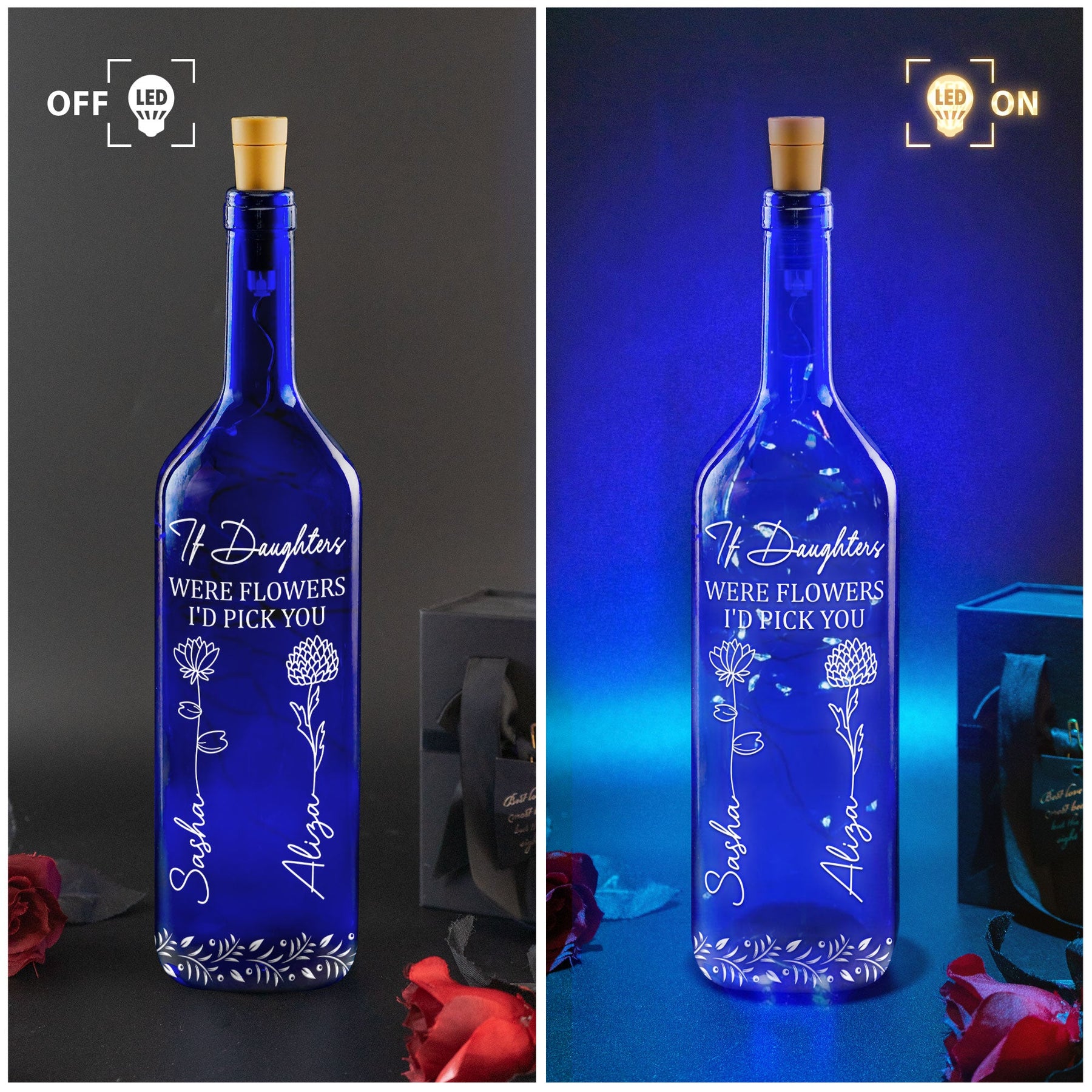 Daughters Were Flowers I'd Pick You - Personalized Blue Bottle Lamp