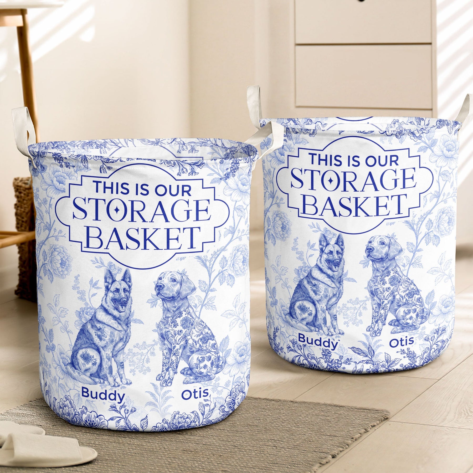 Dog Custom Breeds Floral Toile De Jouy French - Personalized Laundry Storage Basket
