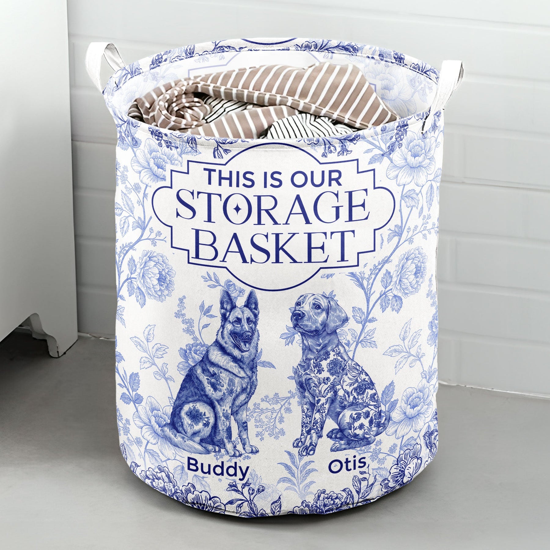 Dog Custom Breeds Floral Toile De Jouy French - Personalized Laundry Storage Basket