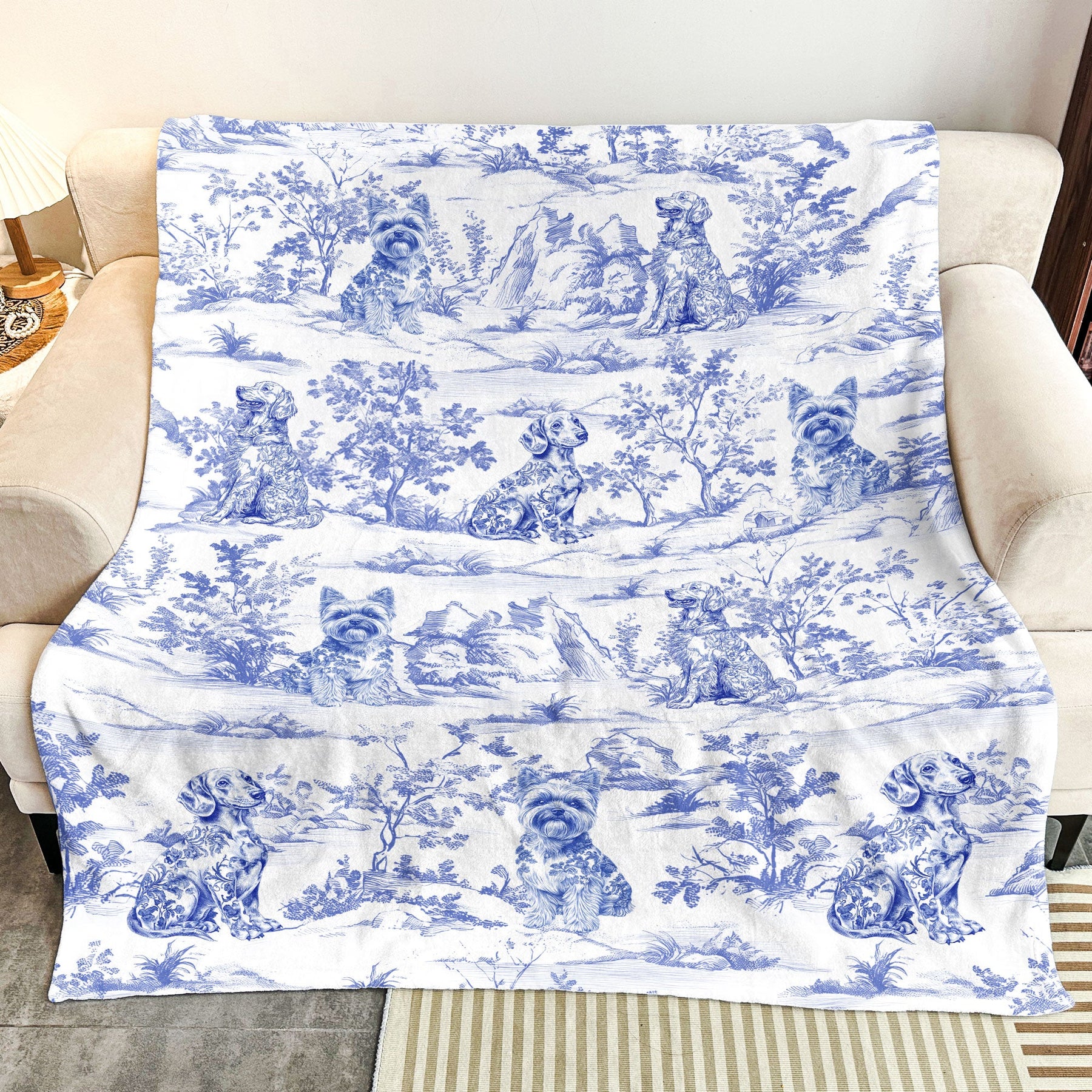 Dog Custom Breeds Toile De Jouy French Style - Personalized Blanket