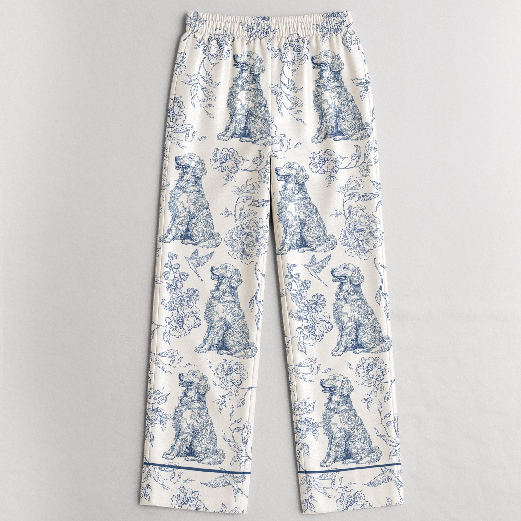 Dog Lover Toile De Jouy Foral French Style - Personalized Satin Pajama Set