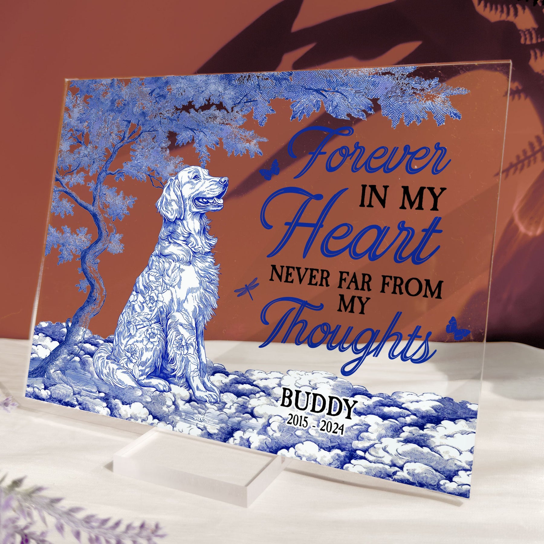 Dog Memorial Forever In My Heart Toile De Jouy Style - Personalized Acrylic Plaque