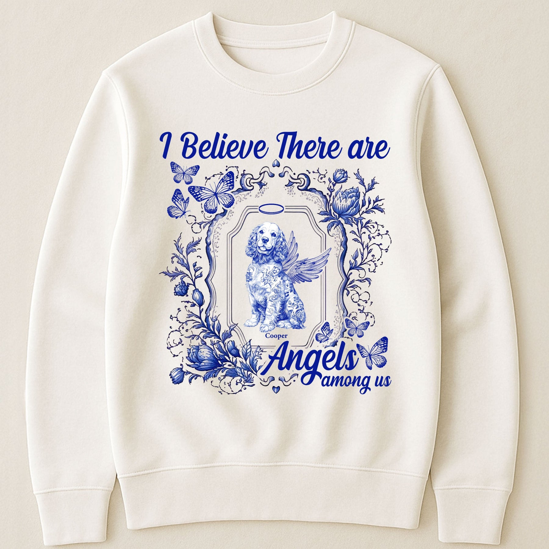 Dog Memorial Toile De Jouy I Believe There Are Angels Among Us - Personalized Shirt