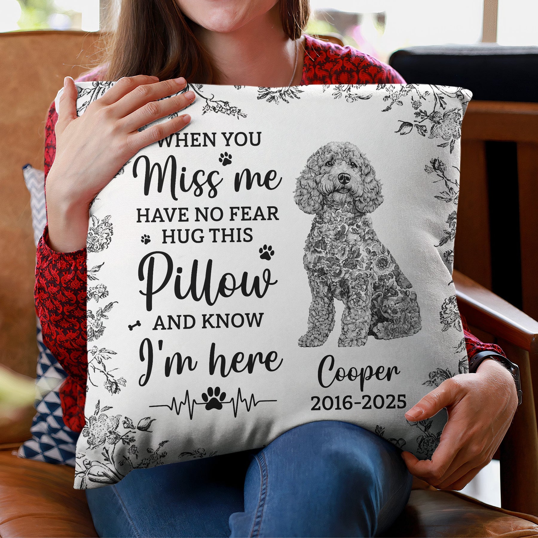 Dog Memorial Toile De Jouy Sympathy Gift - Personalized Pillow (Insert Included)