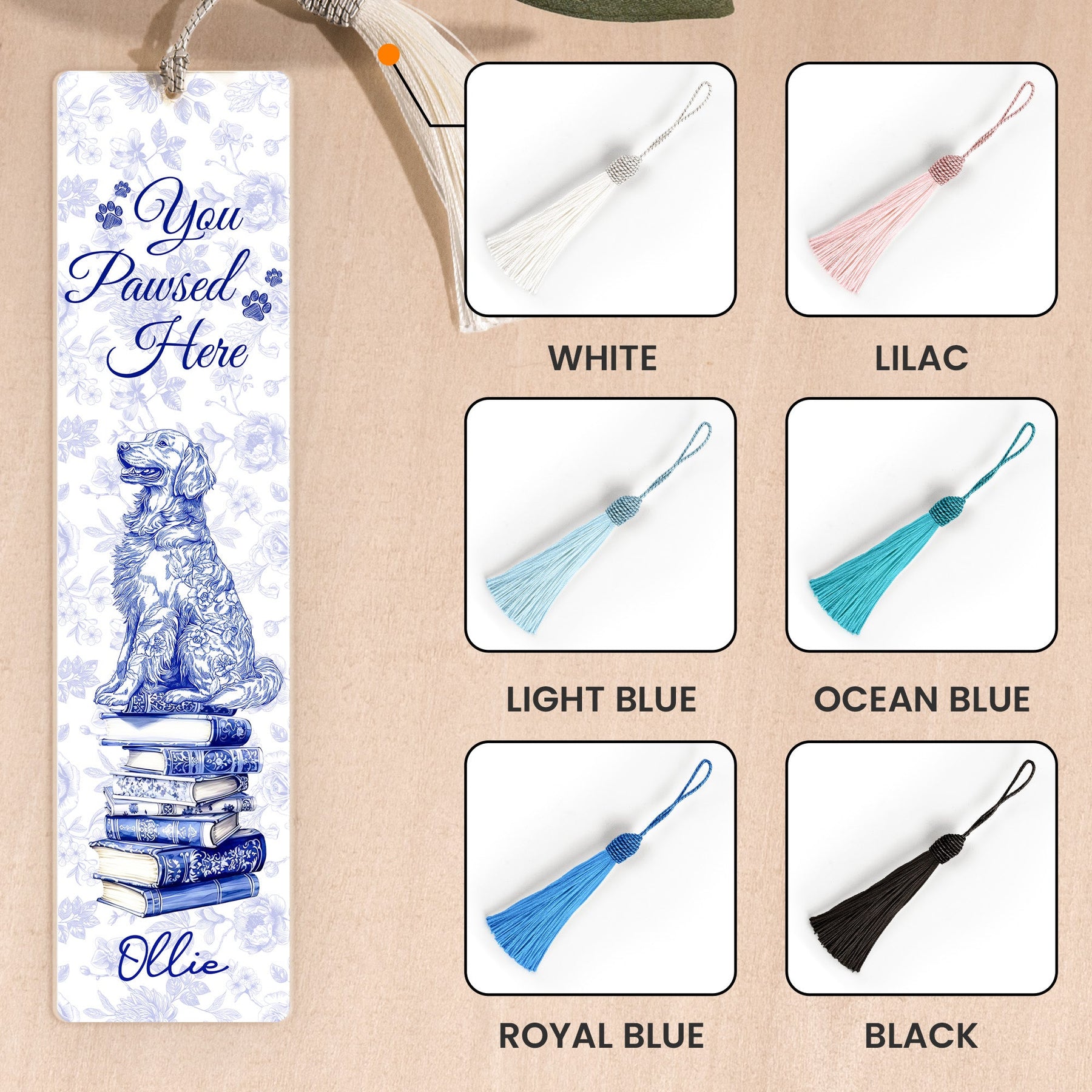 Dog Mom Book Lover Toile De Jouy - Personalized Acrylic Bookmark And Keychain Set