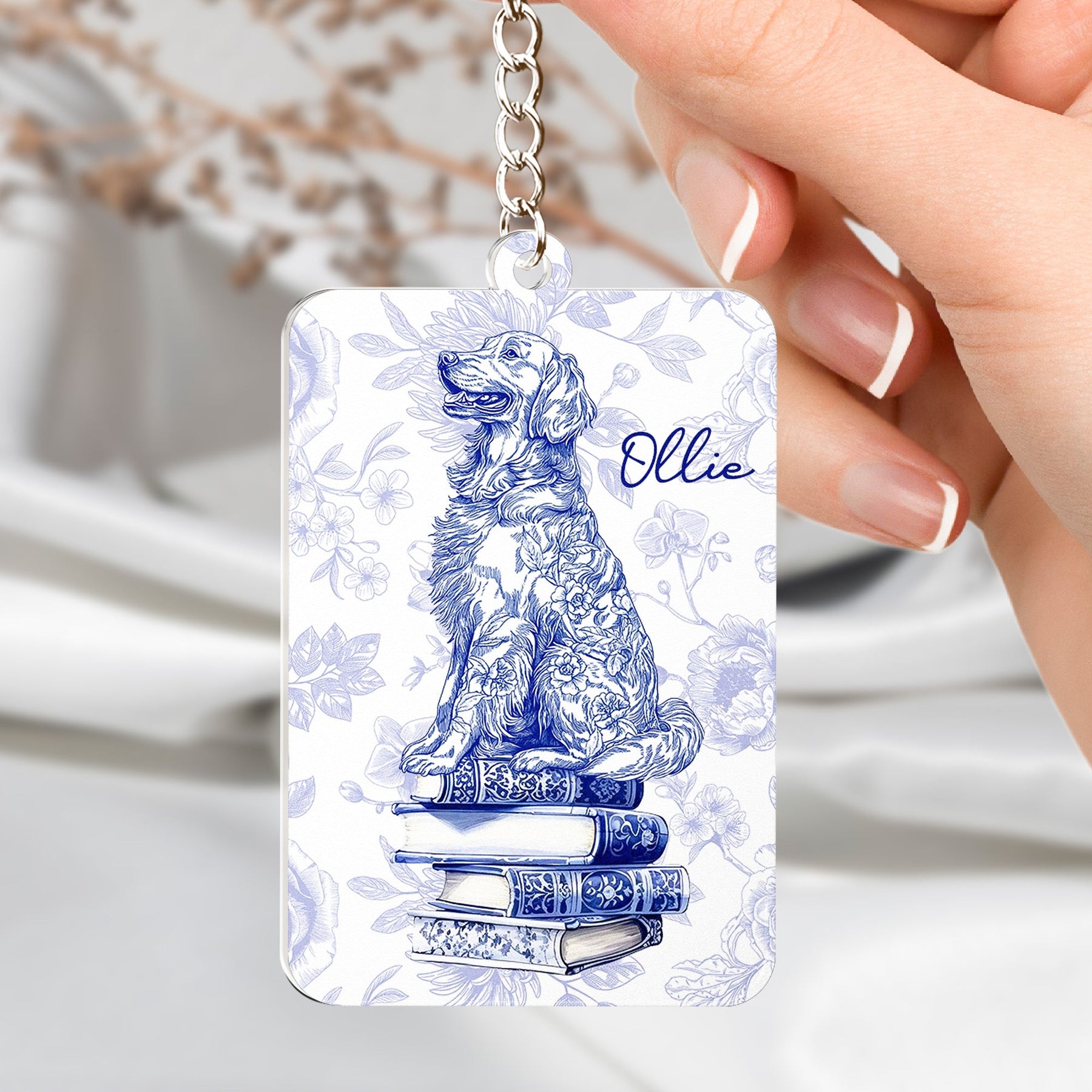 Dog Mom Book Lover Toile De Jouy - Personalized Acrylic Bookmark And Keychain Set
