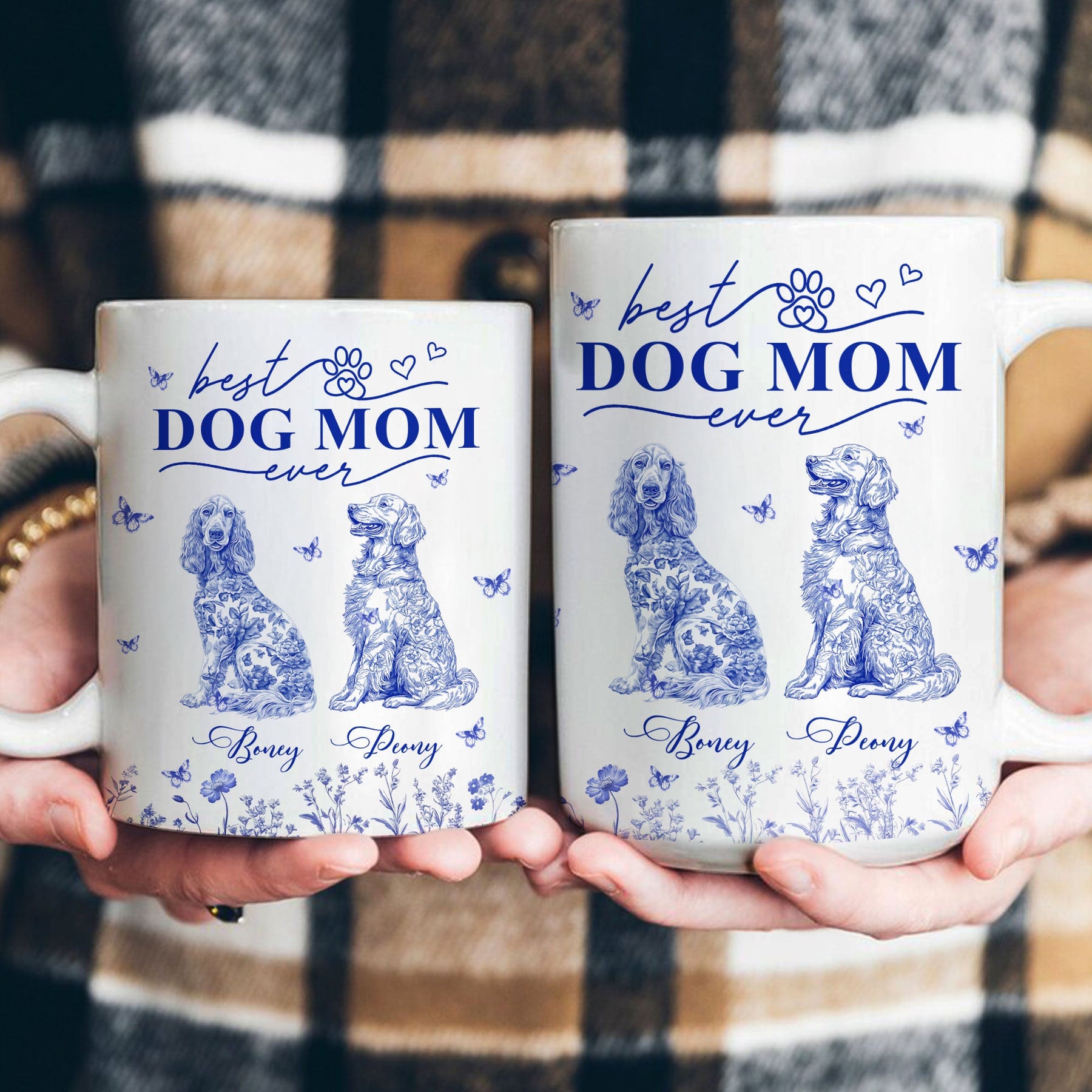 Dog Mom Custom Gift Chinoiserie Toile De Jouy Style - Personalized Mug