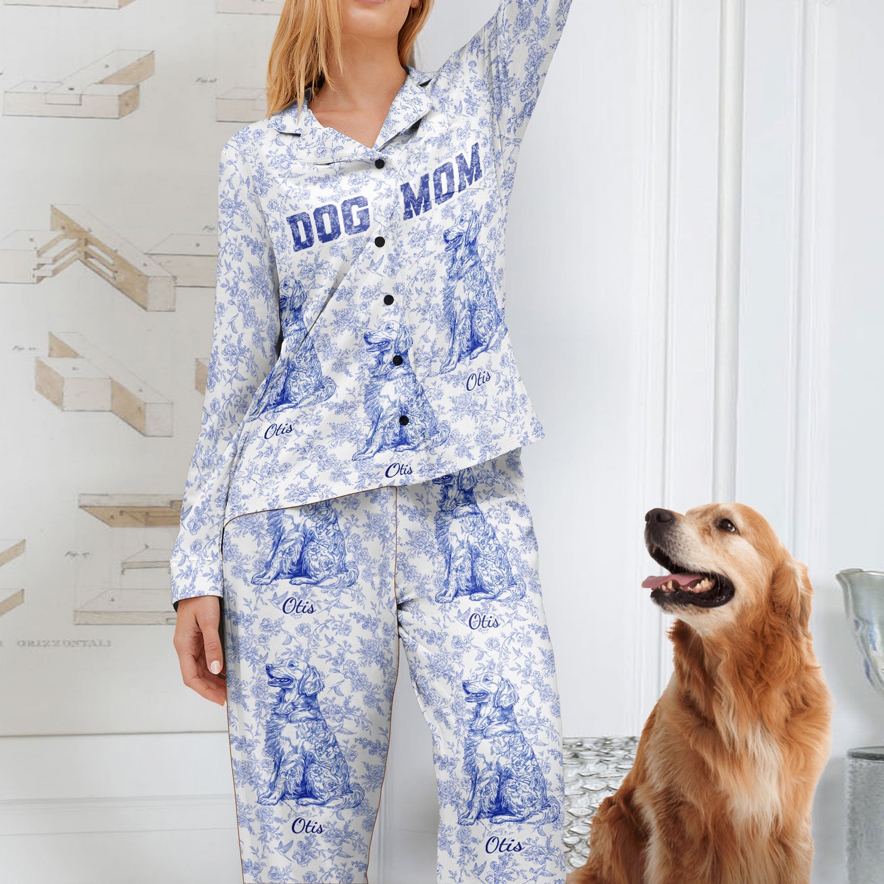 Dog Mom Floral Toile De Jouy French Chinoiserie - Personalized Women's Pajamas Set