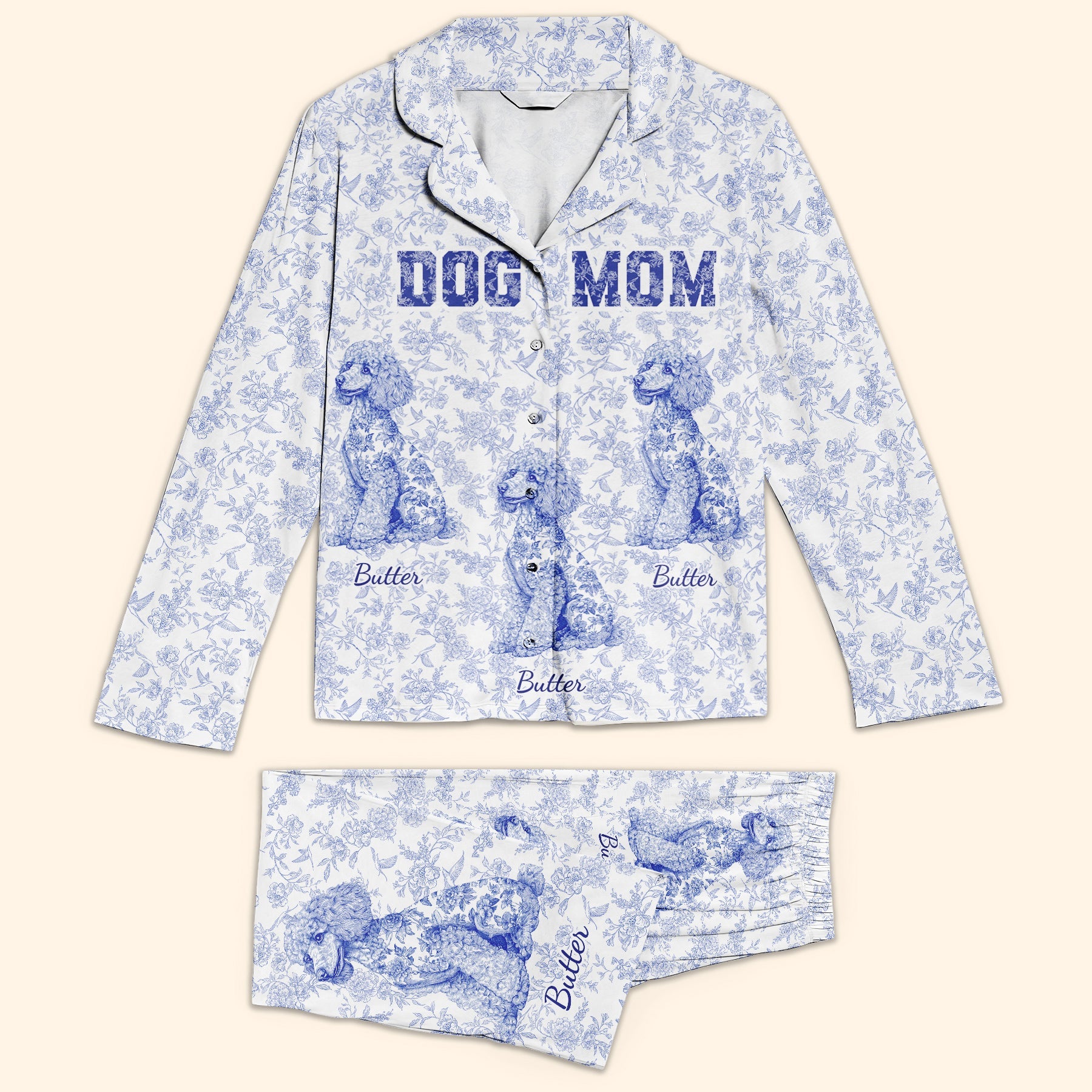 Dog Mom Floral Toile De Jouy French Chinoiserie - Personalized Women's Pajamas Set