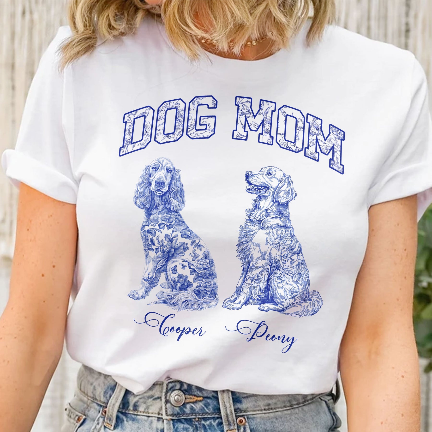 Dog Mom Toile De Jouy Chinoiserie Custom Dog Breeds - Personalized Shirt