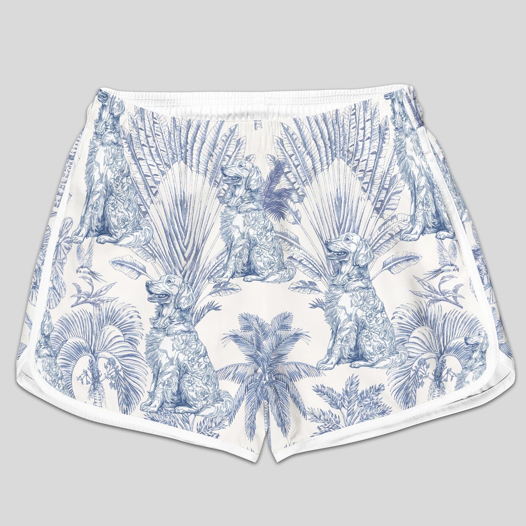 Dog Mom Toile De Jouy Summer Beach French Style - Personalized Women's Beach Shorts