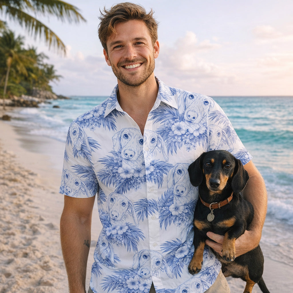 Dog Lovers Toile De Jouy Style Custom Photo - Personalized Hawaiian Shirt