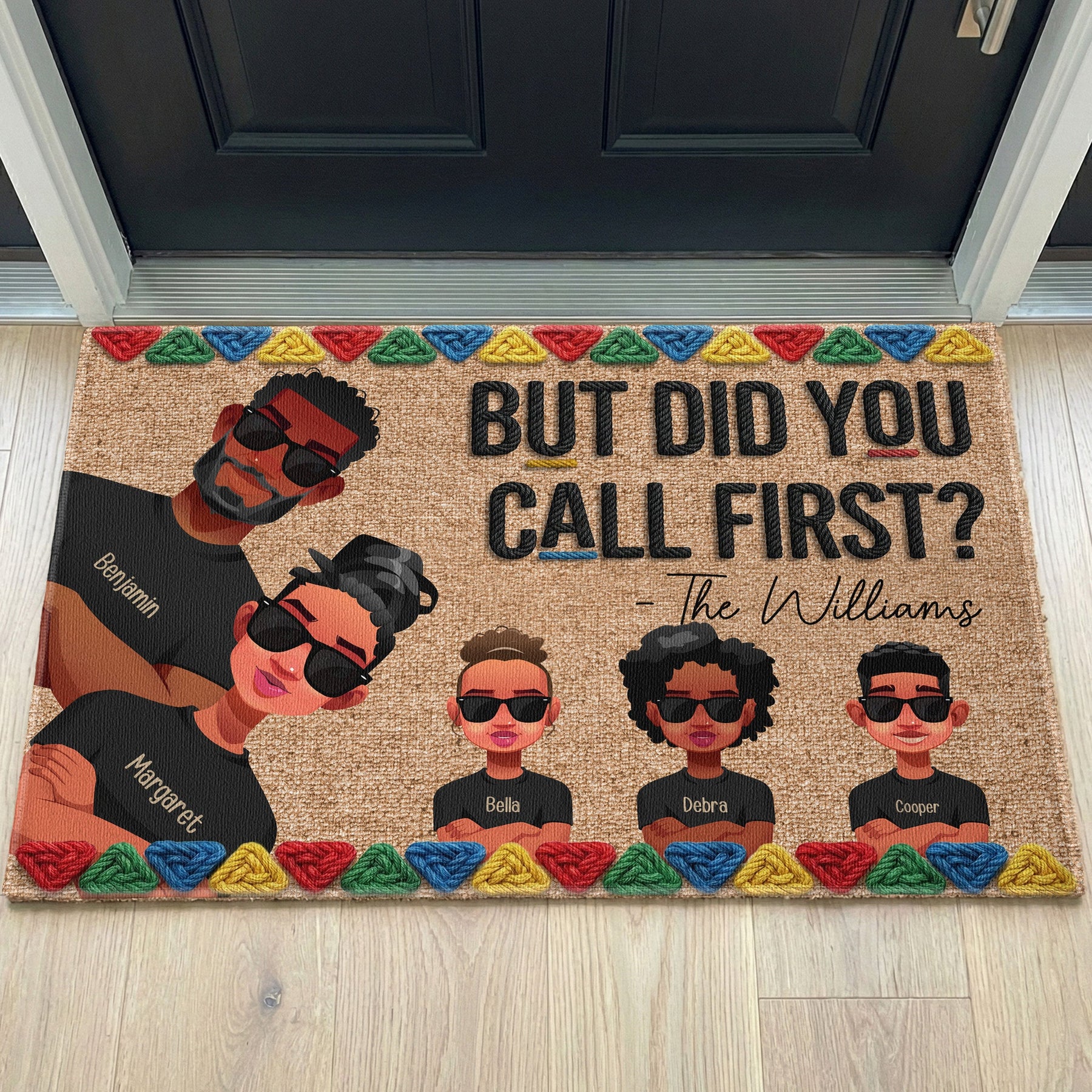 Dope Black Family 3D Version Faux Pattern - Personalized Doormat