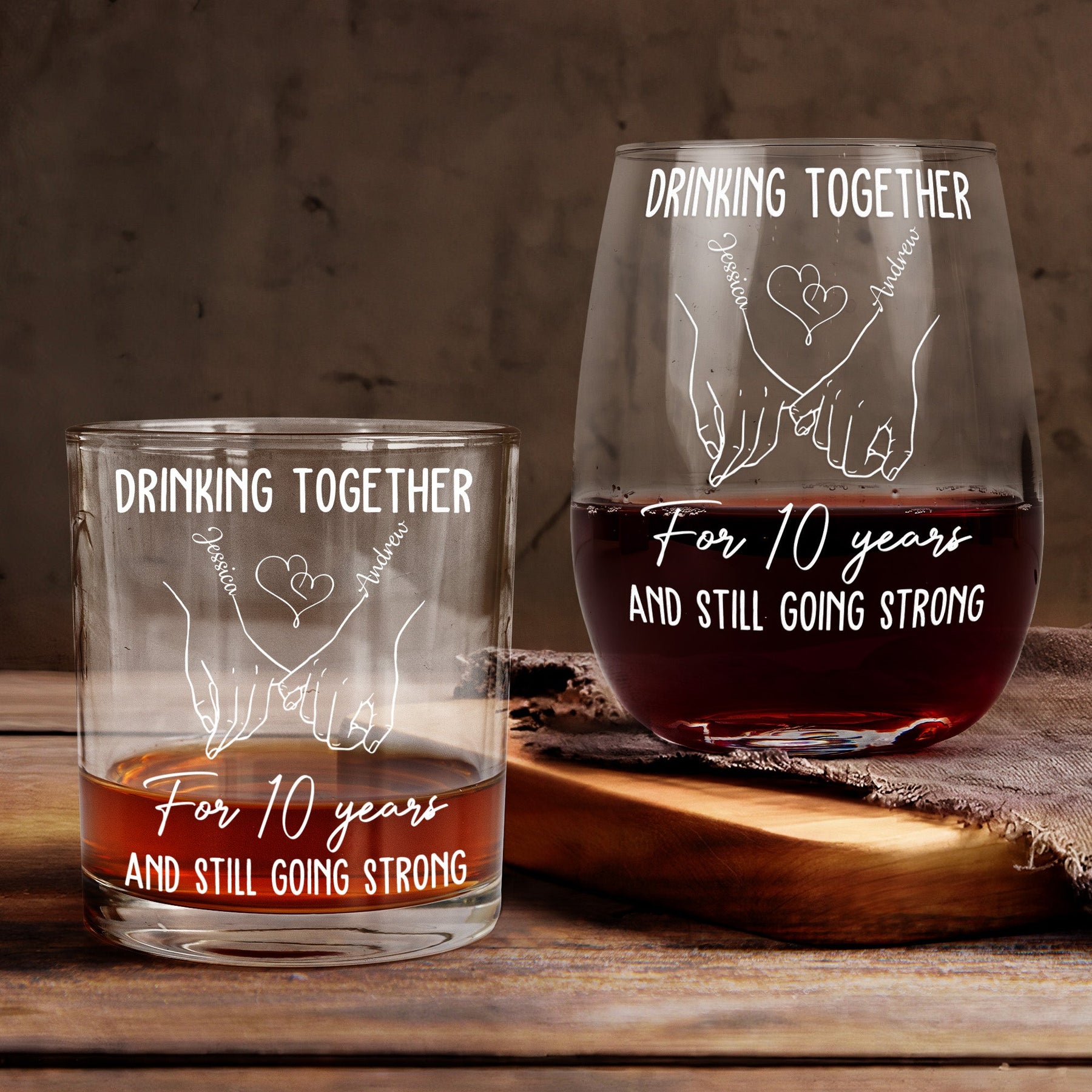 Drinking Together Still Going Strong - Personalized Whiskey Glass And Wine Glass Set