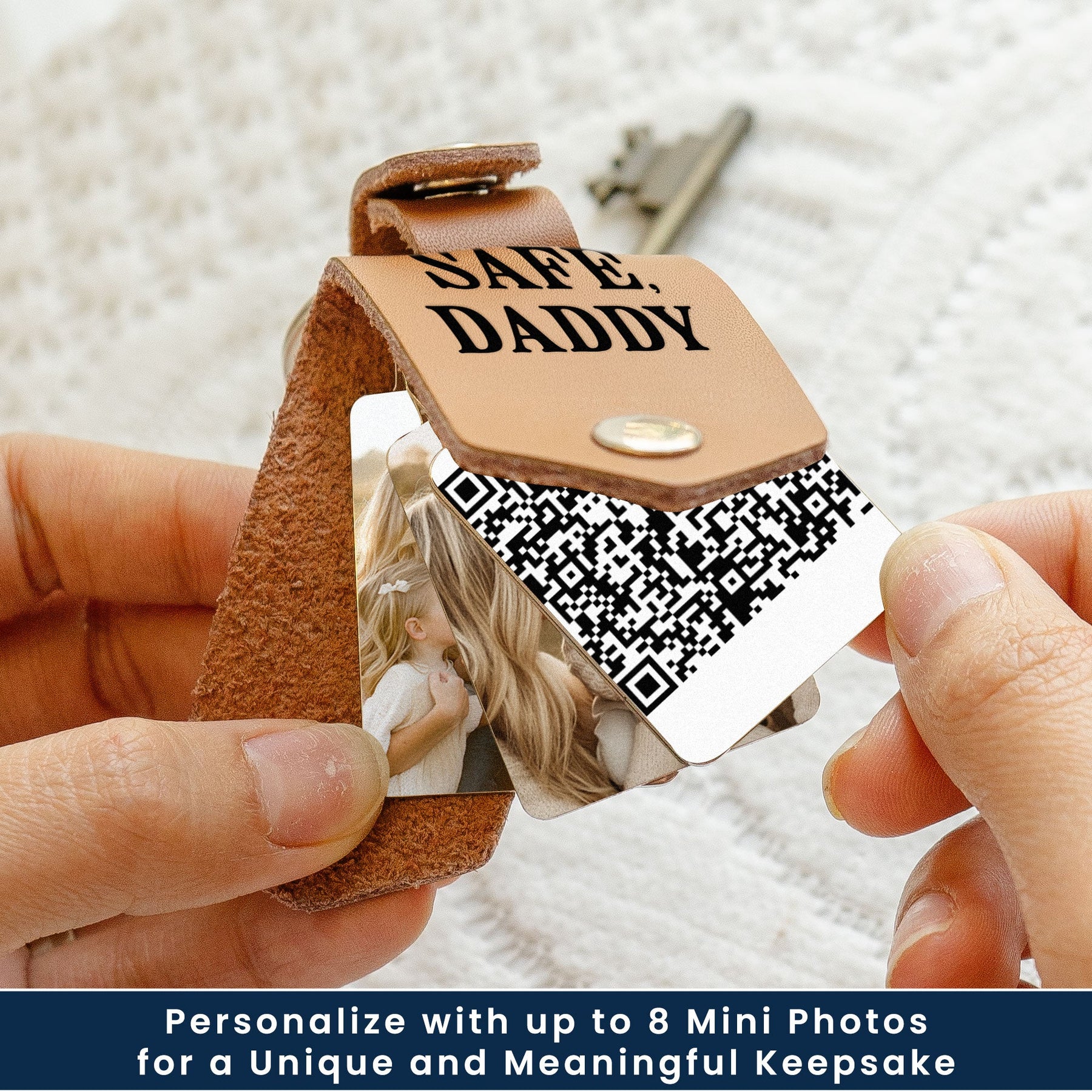 Drive Safe Daddy - Custom QR Code & Photo Gifts - Personalized Leather Photo Keychain