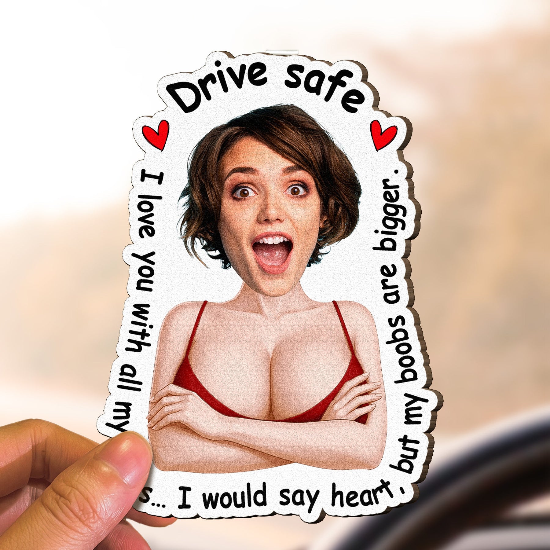 Drive Safe Funny Naughty Gifts For Him, Husband, Boyfriend - Personalized Wooden Photo Car Visor Clip