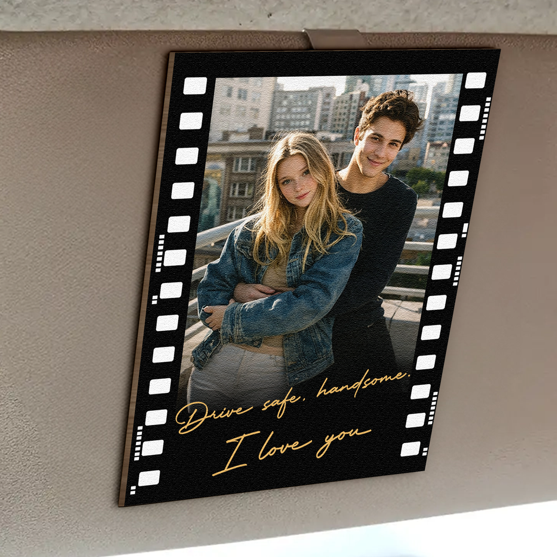 Drive Safe Handsome I Love You Gift For Him, Her - Personalized Wooden Photo Car Visor Clip