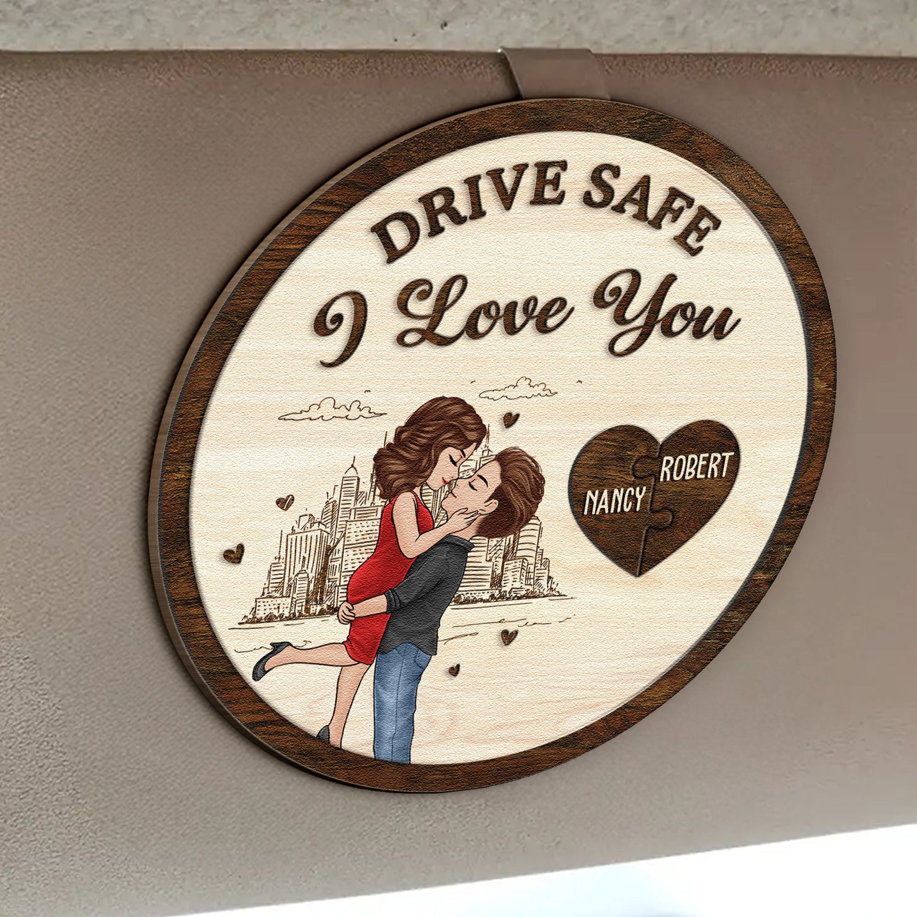 Drive Safe I Love You New Version Valentine's Day Anniversary Gift - Personalized Wooden Car Visor Clip