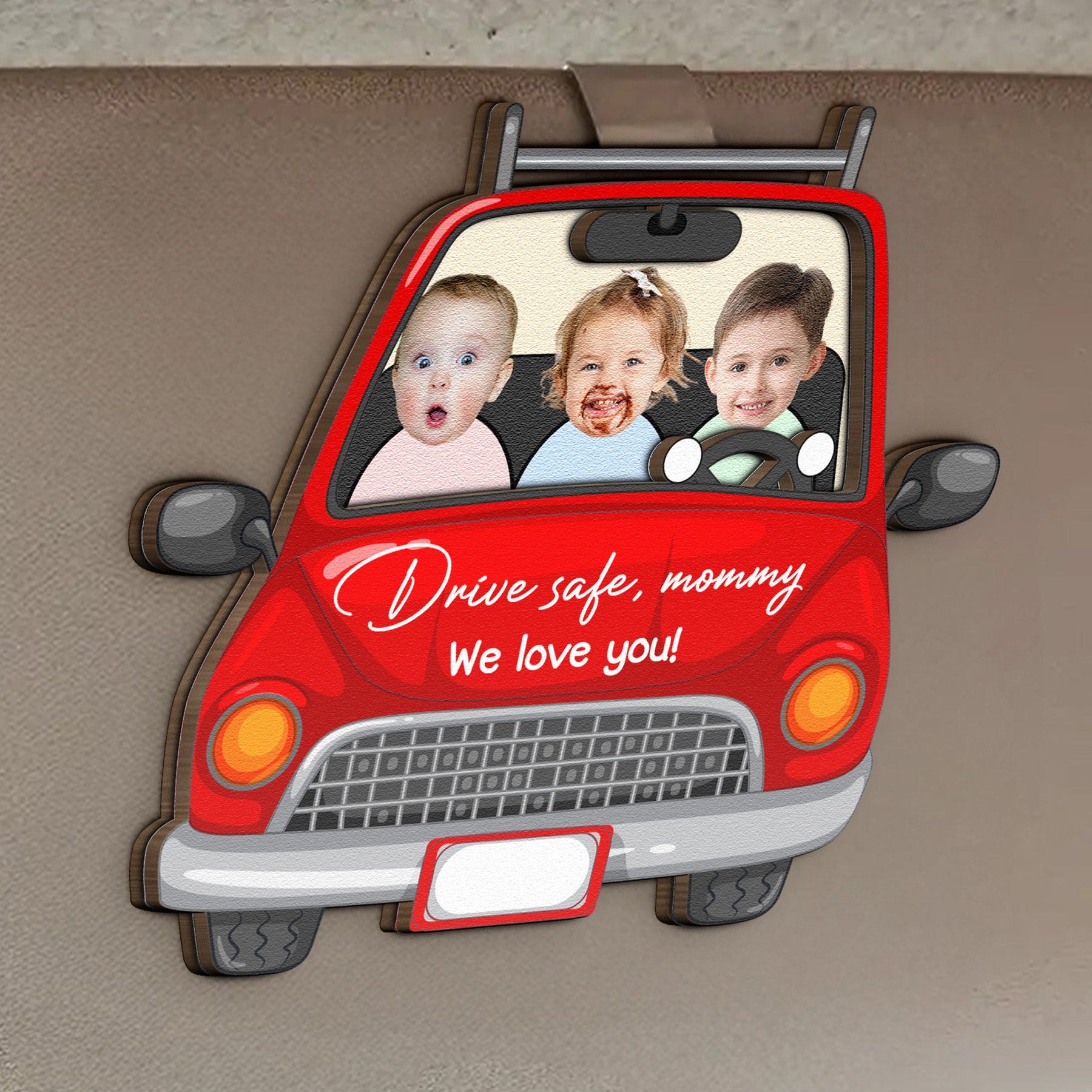 Drive Safe Mommy We Love You - Personalized Wooden Photo Car Visor Clip