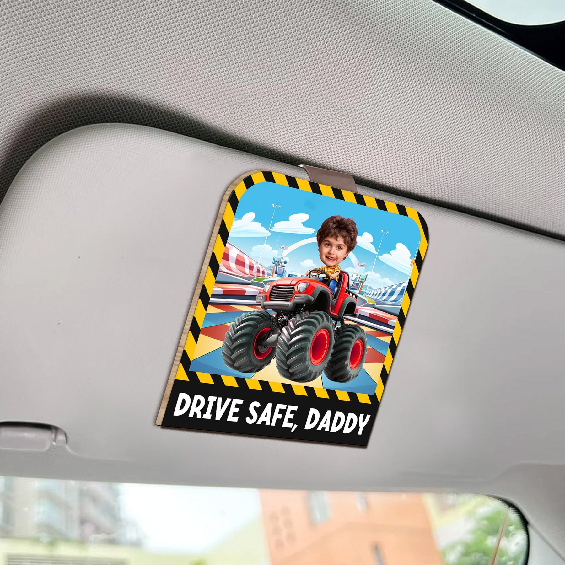 Drive Safe, Daddy - Personalized Wooden Photo Car Visor Clip