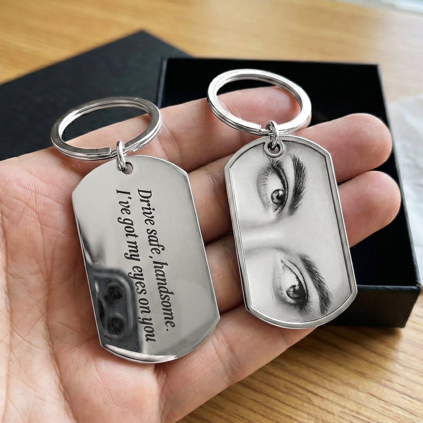 Drive Safe, Handsome. I’m Watching You - Personalized Stainless Steel Photo Keychain