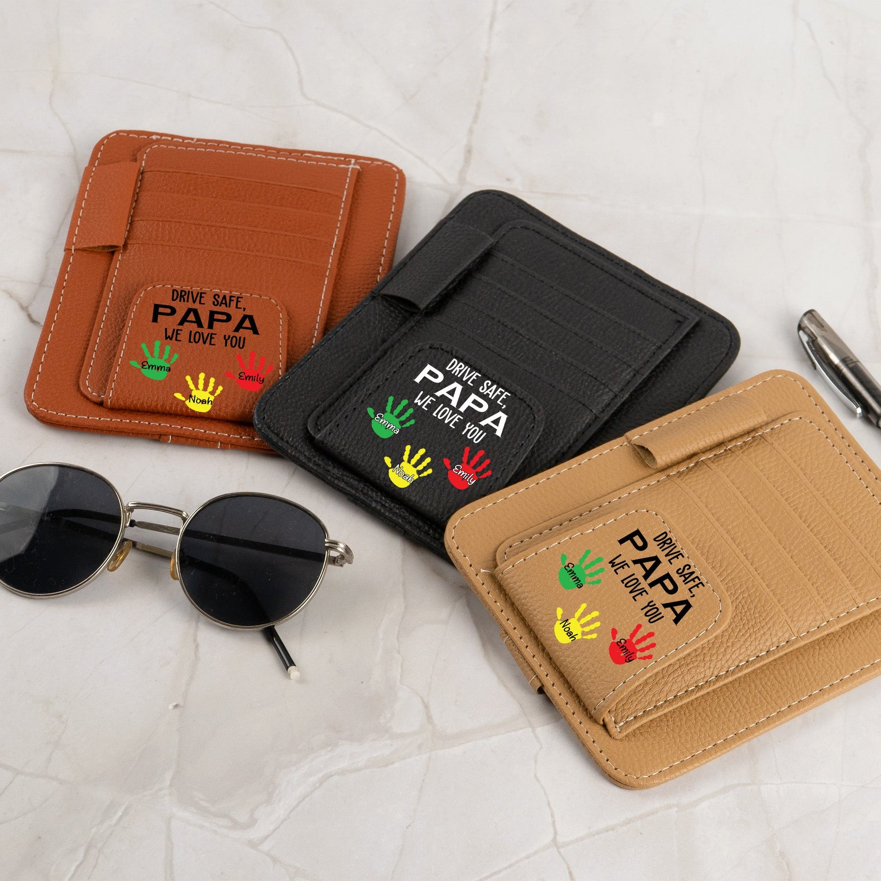 Drive Safe, Papa We Love You! - Personalized Leather Car Visor Organizer