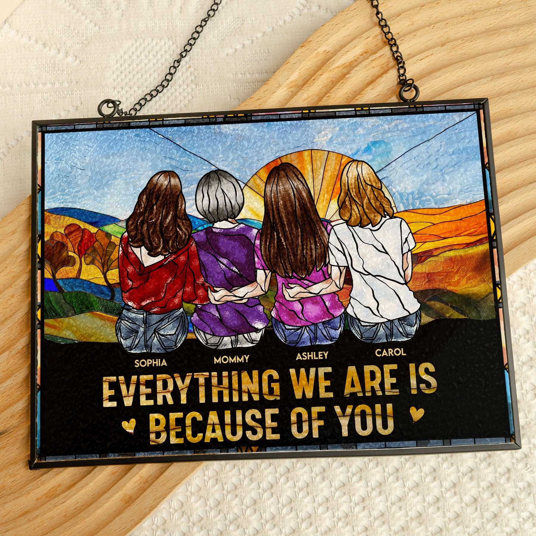 Everything We Are Is Because Of You - Personalized Stained Glass Suncatcher
