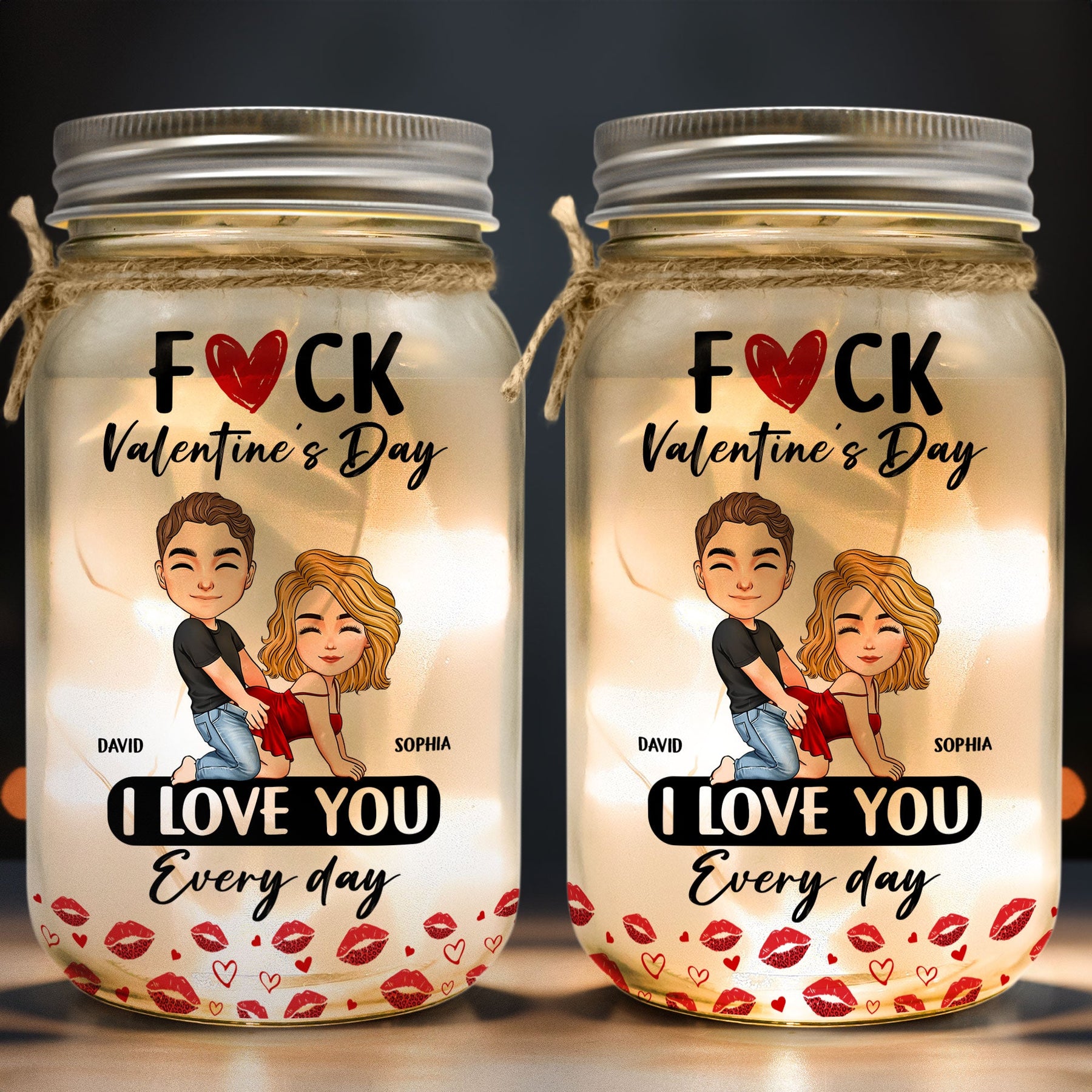 F Valentine's Day I Love You Every Day - Spicy Gifts For Her - Personalized Mason Jar Light