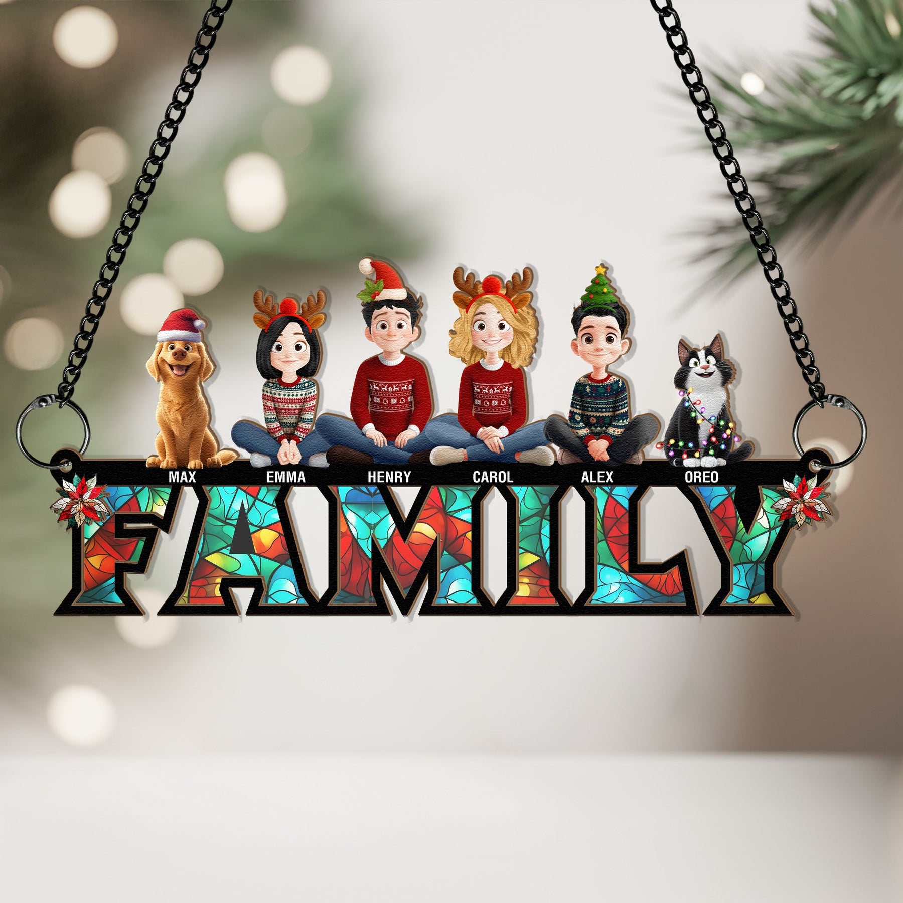 Family Christmas 2026 - Personalized Window Hanging Suncatcher Ornament