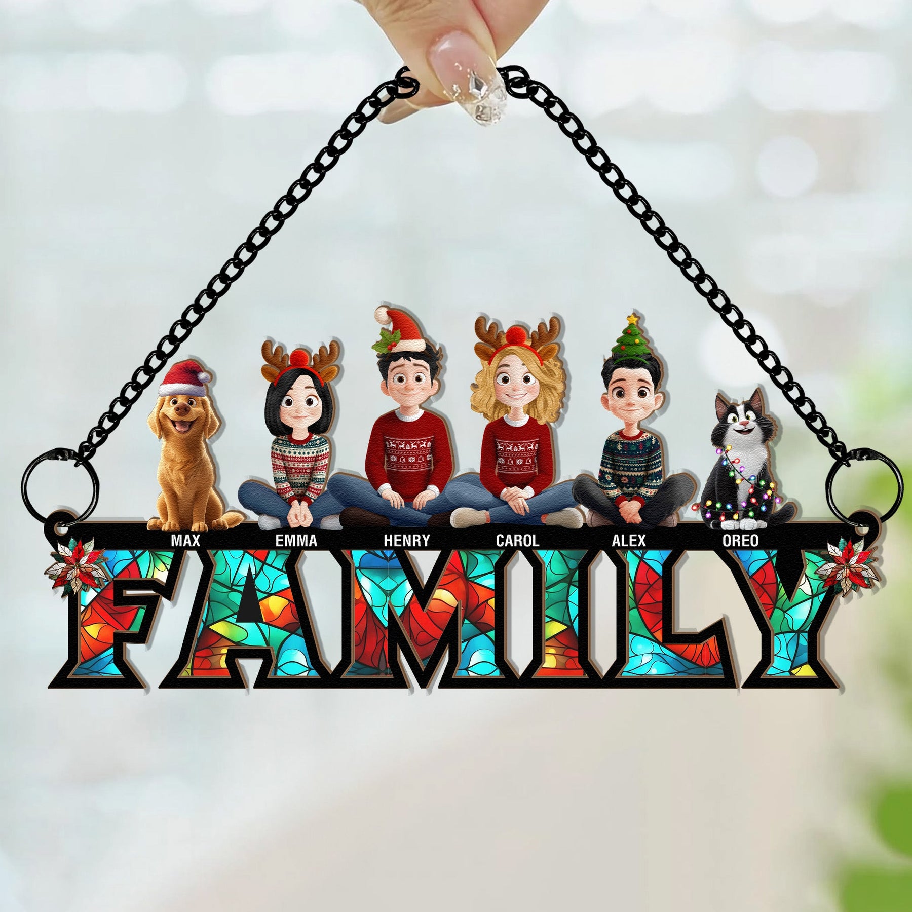 Family Christmas 2026 - Personalized Window Hanging Suncatcher Ornament