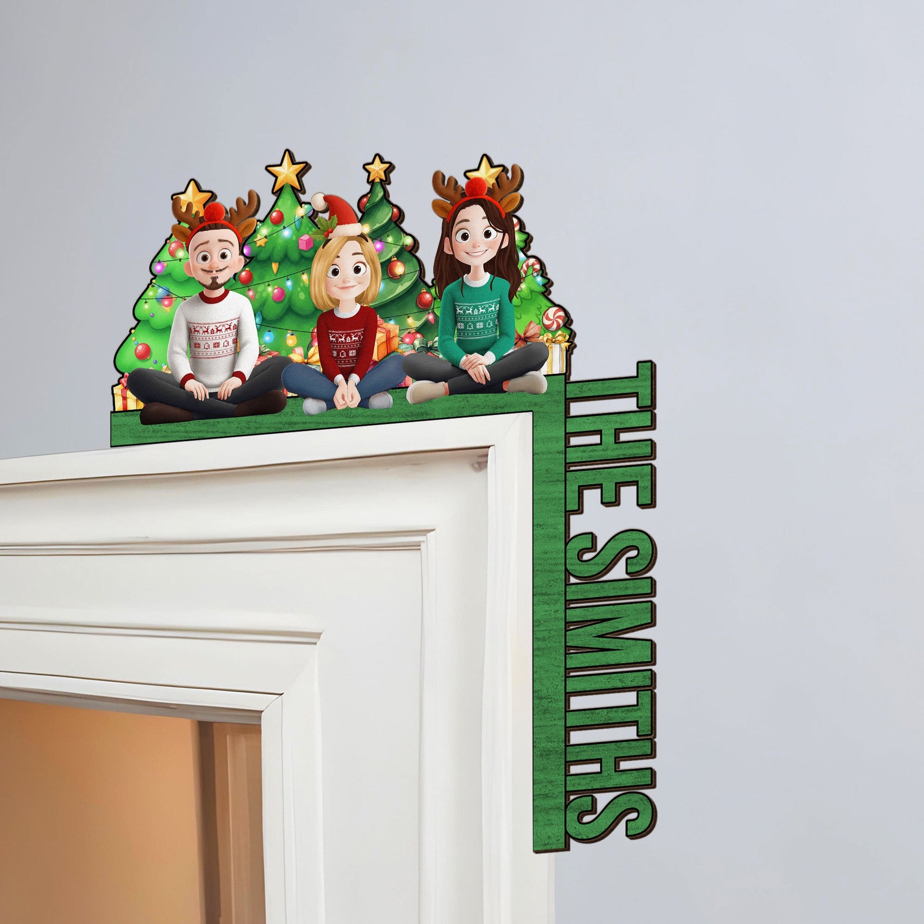 Family Christmas - Cozy Time - Personalized Door Corner Wood Sign