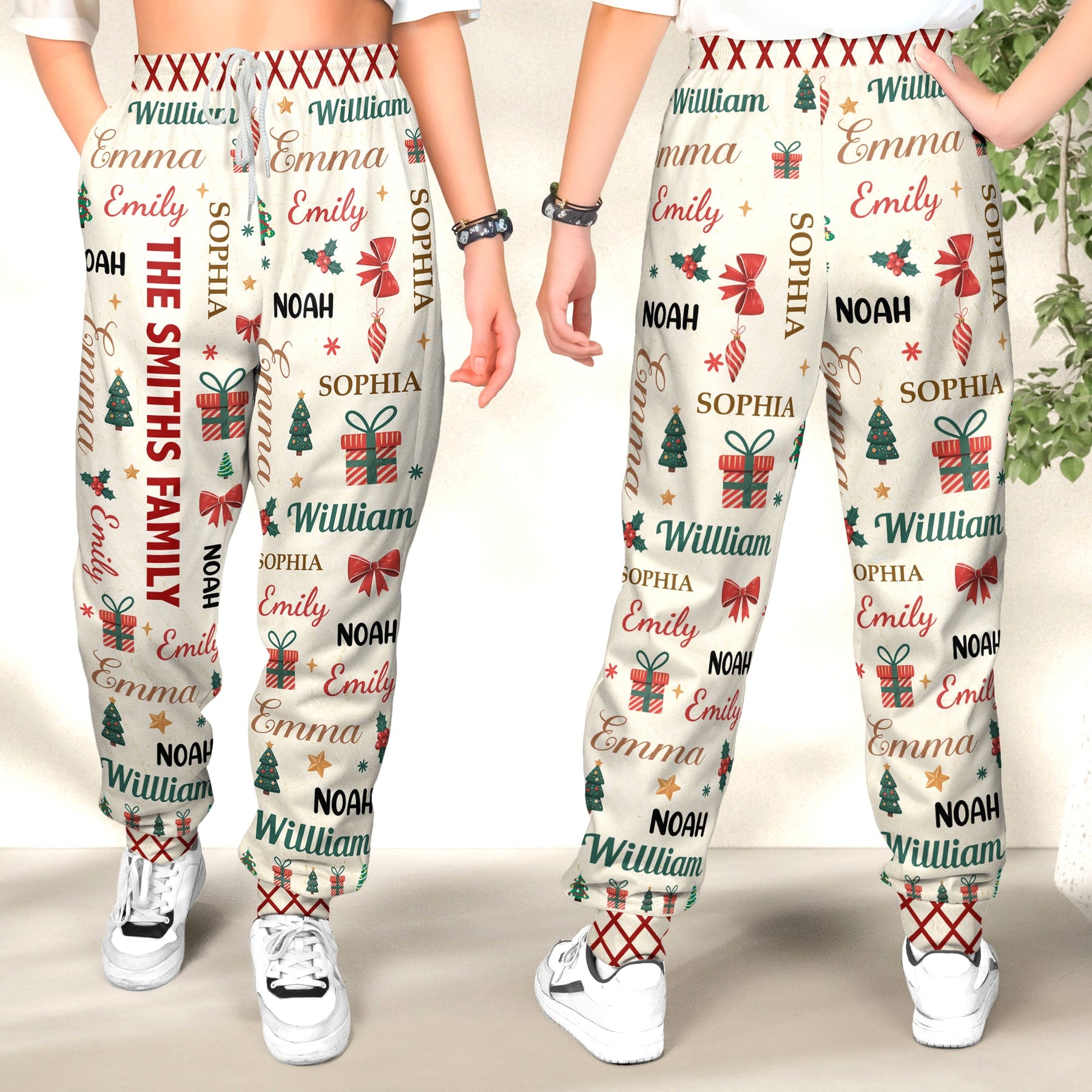 Family Name Word Christmas Theme - Personalized Sweatpants, Lounge Pants With Pockets