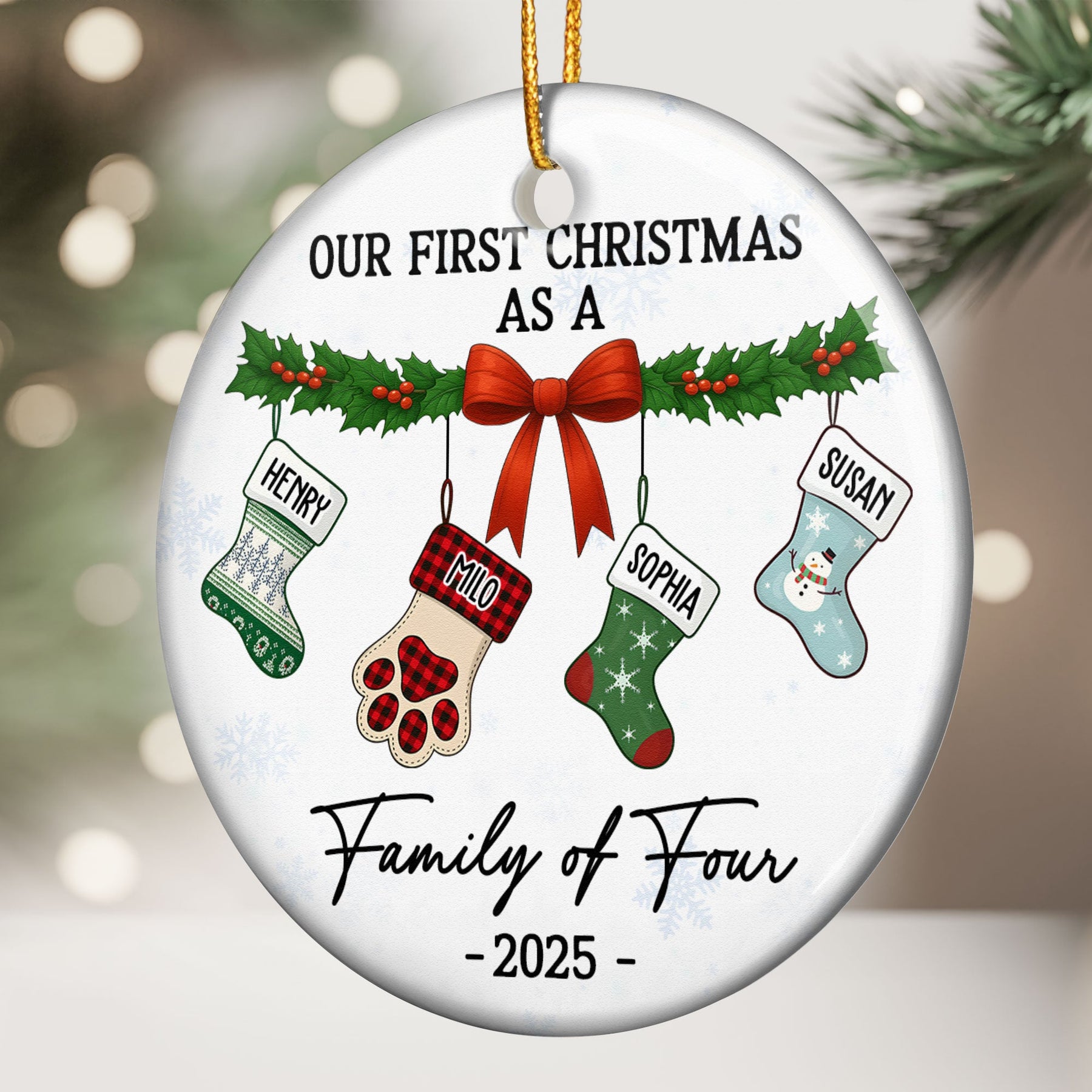 Family Of 4 - Family Stocking - Personalized Ceramic Ornament