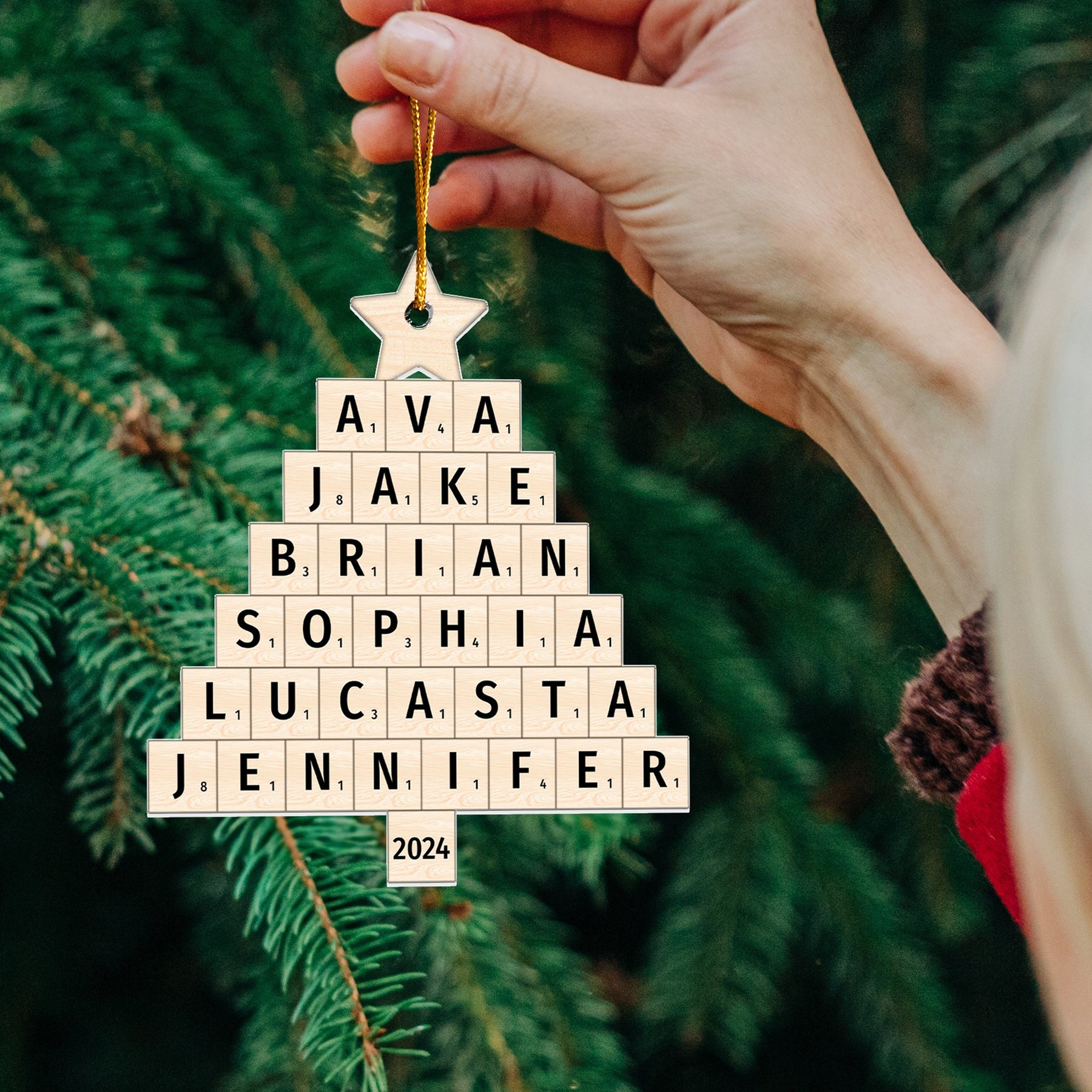 Christmas Family Name Tree Scrabble Style - Personalized Acrylic Ornament