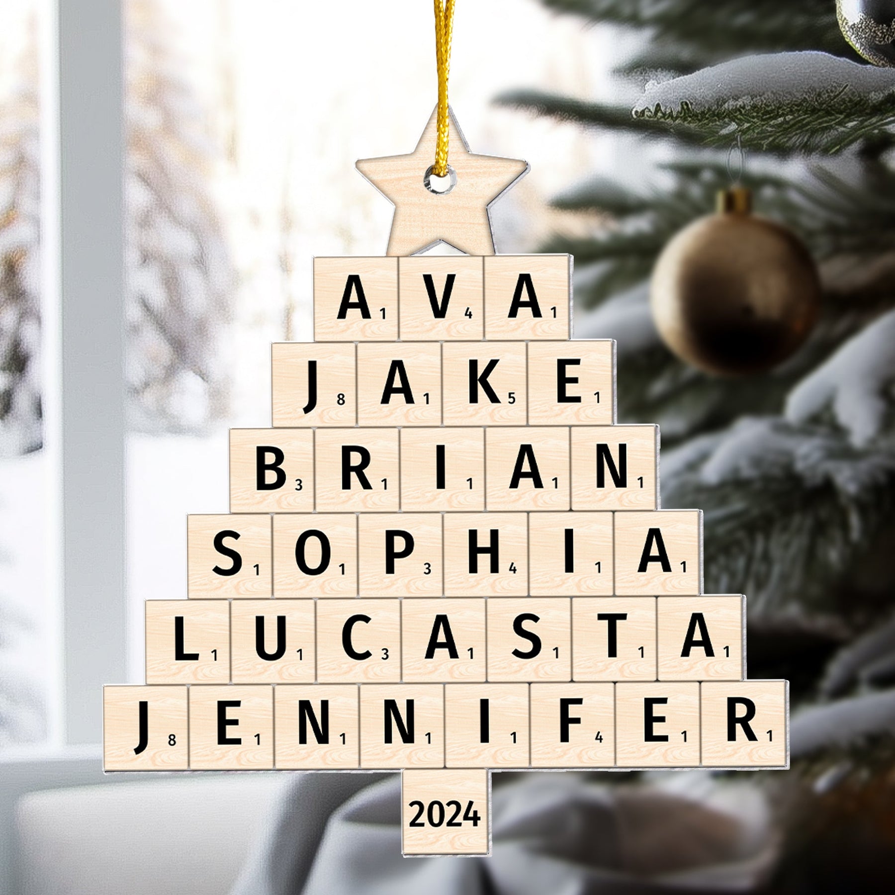 Christmas Family Name Tree Scrabble Style - Personalized Acrylic Ornament