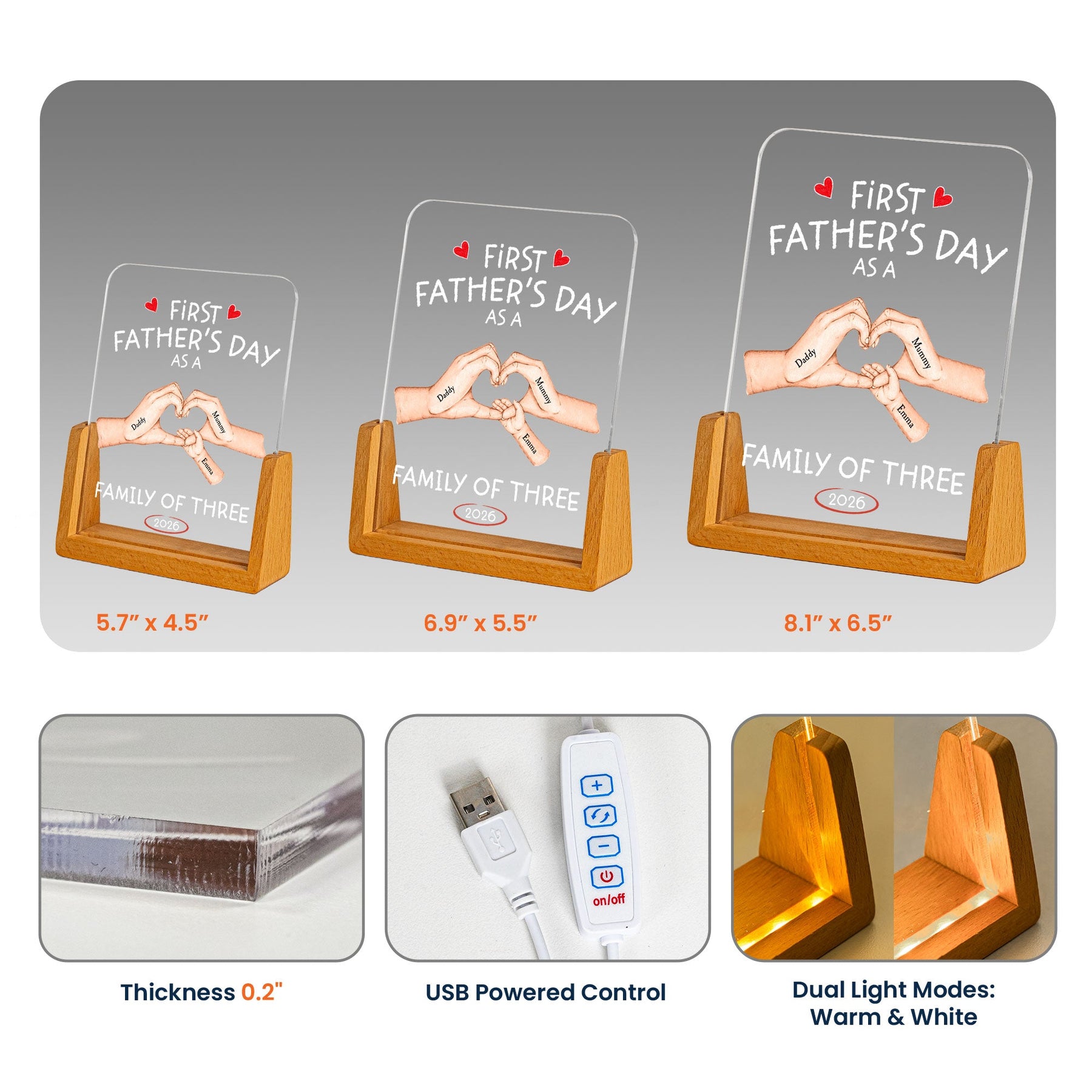 Father's Day As A Family Of Three - Personalized Night Light