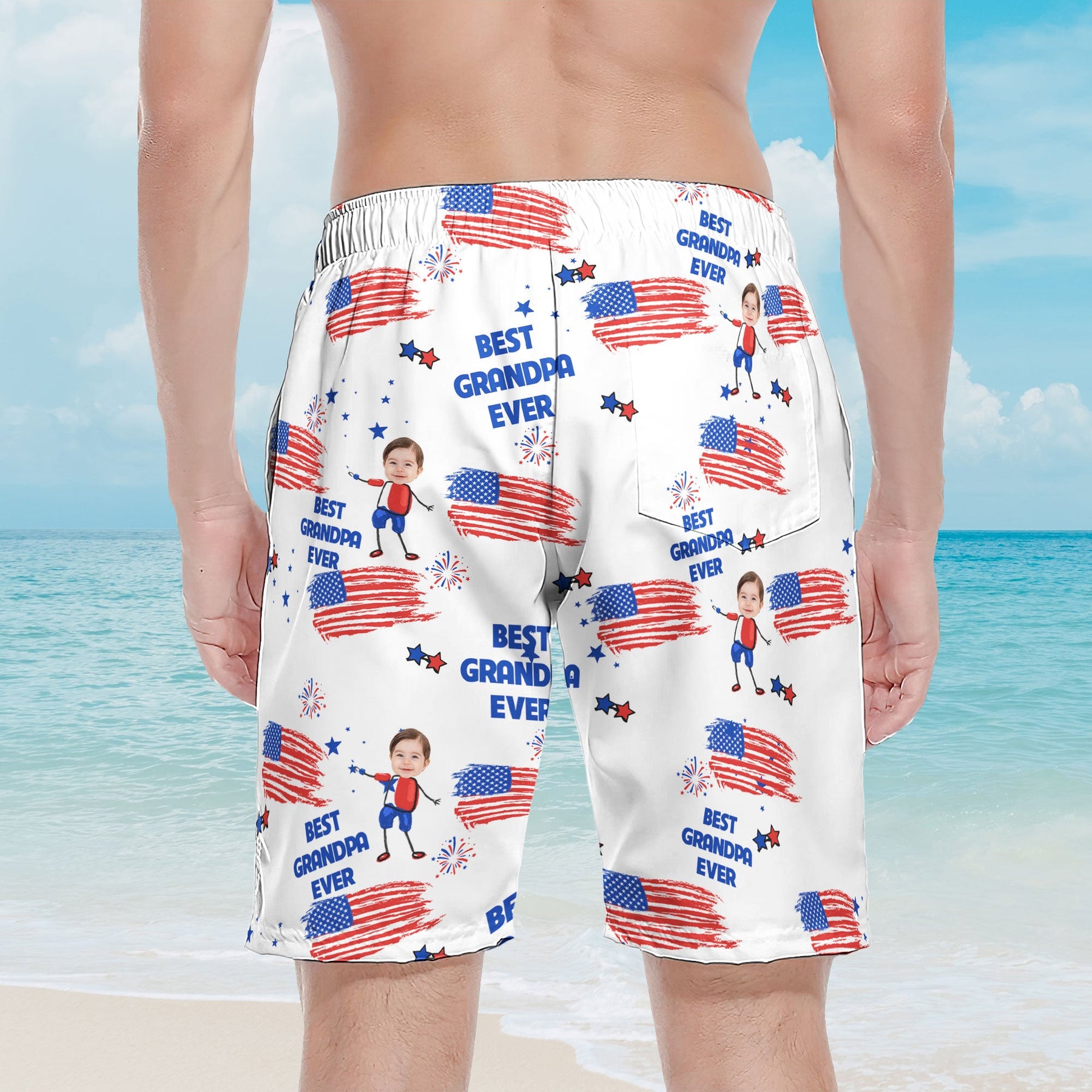 Father's Day Gifts, Best Dad Grandpa Ever Custom Photo - Personalized Shorts