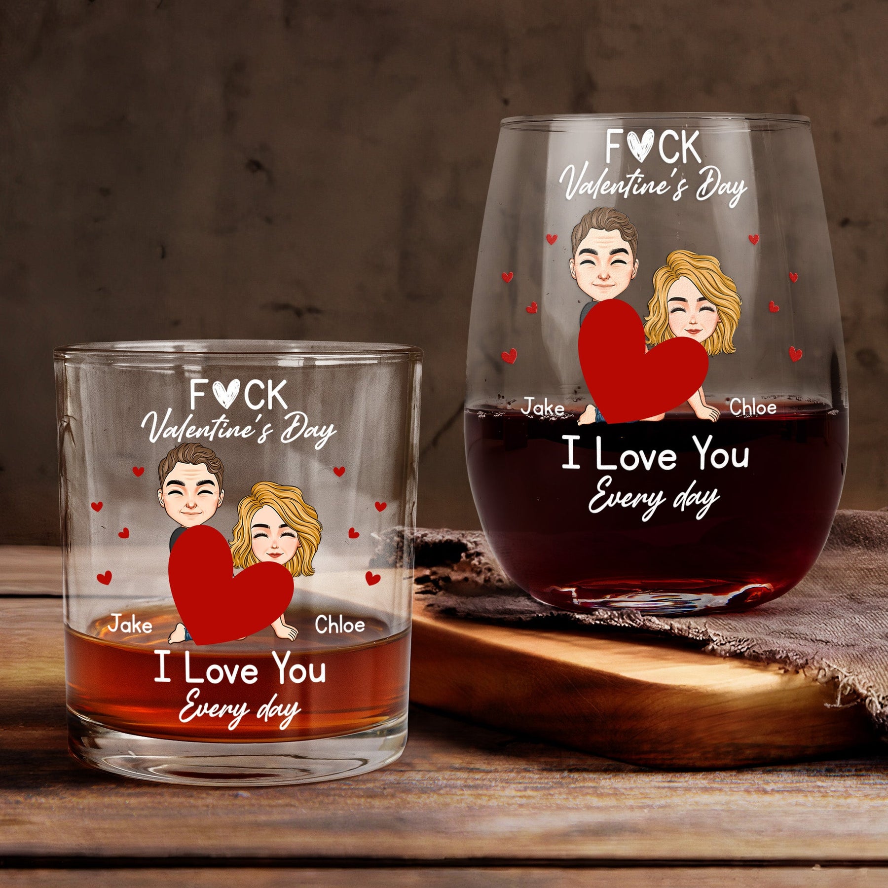F*ck Valentine's Day I Love You Every Day - Fun Naughty Valentines Gifts For Her, Wife, Husband - Personalized Glass Gift